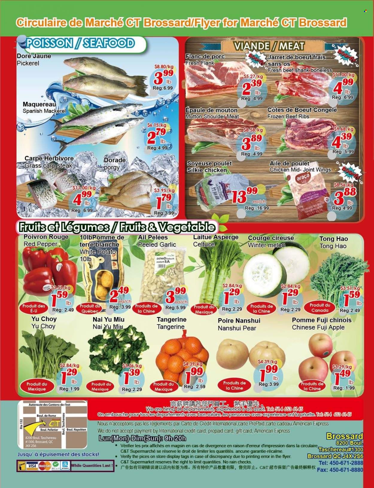thumbnail - Marché C&T Flyer - January 26, 2023 - February 01, 2023 - Sales products - garlic, pears, Fuji apple, melons, mackerel, seafood, carp, walleye, beef meat, beef ribs, ribs, mutton meat, steak. Page 4.