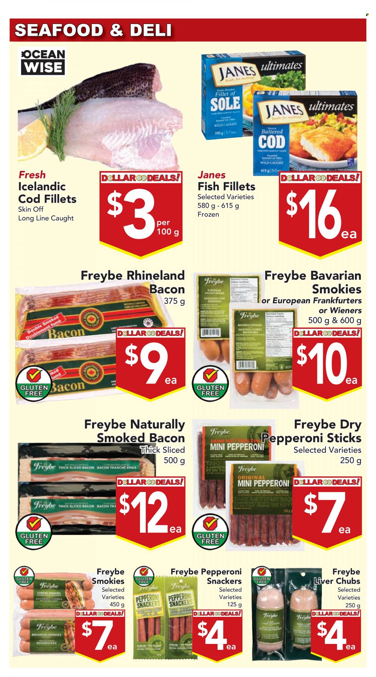 thumbnail - Buy-Low Foods Flyer - January 26, 2023 - February 01, 2023 - Sales products - cod, fish fillets, seafood, fish, bacon, pepperoni, cheese, tea. Page 3.