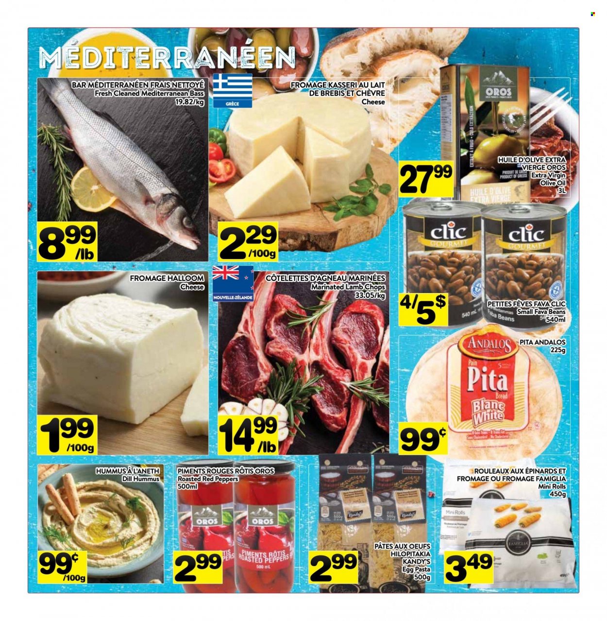 thumbnail - PA Supermarché Flyer - January 30, 2023 - February 05, 2023 - Sales products - bread, pita, beans, fava beans, peppers, red peppers, pasta, hummus, cheese, dill, extra virgin olive oil, olive oil, oil, Oros, lamb chops, lamb meat. Page 5.