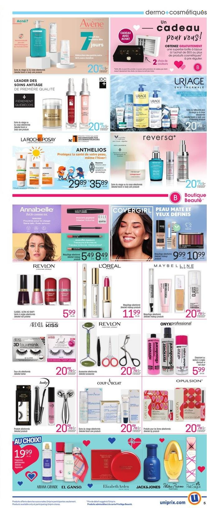 thumbnail - Uniprix Flyer - February 02, 2023 - February 08, 2023 - Sales products - sugar, Jet, L’Oréal, La Roche-Posay, Revlon, Eclat, polish, makeup, Maybelline, Elizabeth Arden. Page 4.