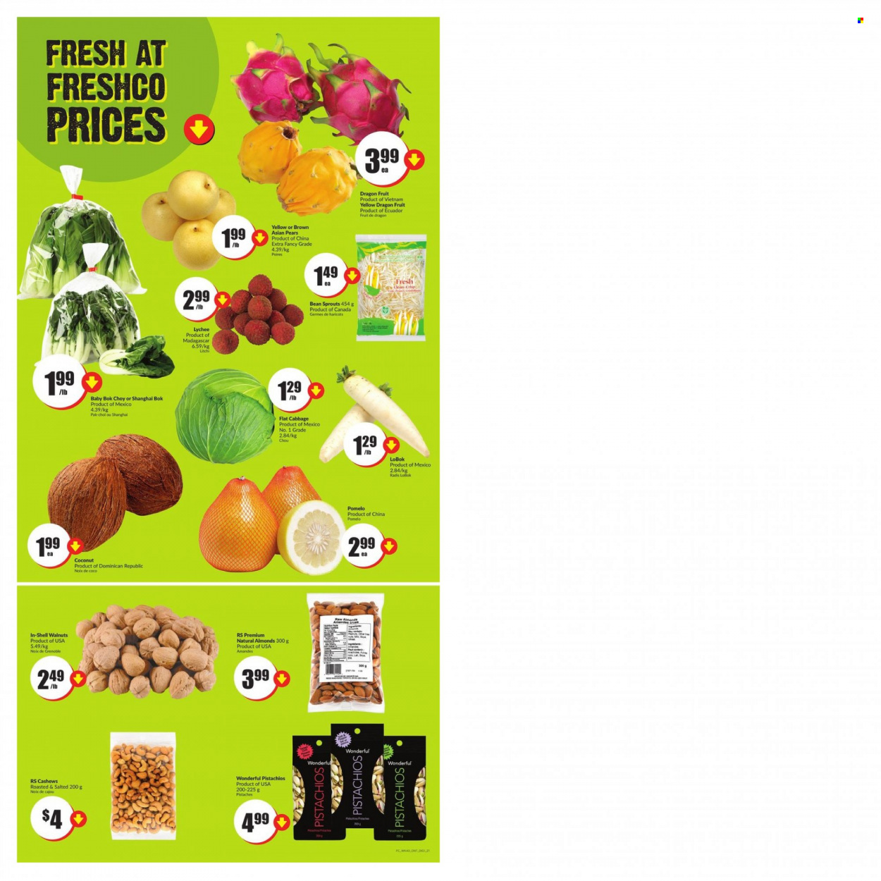 thumbnail - Chalo! FreshCo. Flyer - February 02, 2023 - February 08, 2023 - Sales products - bok choy, cabbage, lychee, coconut, pomelo, dragon fruit, almonds, cashews, walnuts, pistachios, bean sprouts, flat cabbage. Page 8.