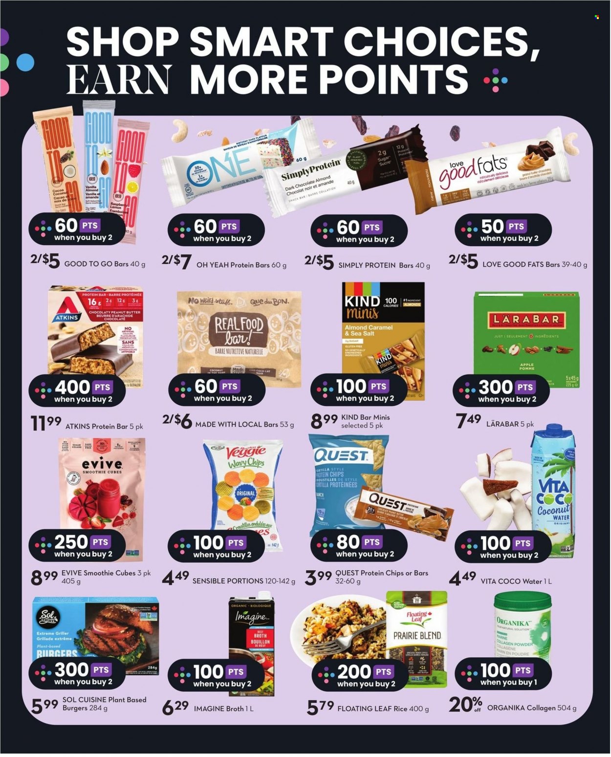thumbnail - Safeway Flyer - February 02, 2023 - February 08, 2023 - Sales products - tortillas, cake, coconut, hamburger, chocolate, snack, dark chocolate, snack bar, chips, beef broth, bouillon, cocoa, broth, protein bar, rice, caramel, peanut butter, almonds, smoothie, Sol. Page 12.