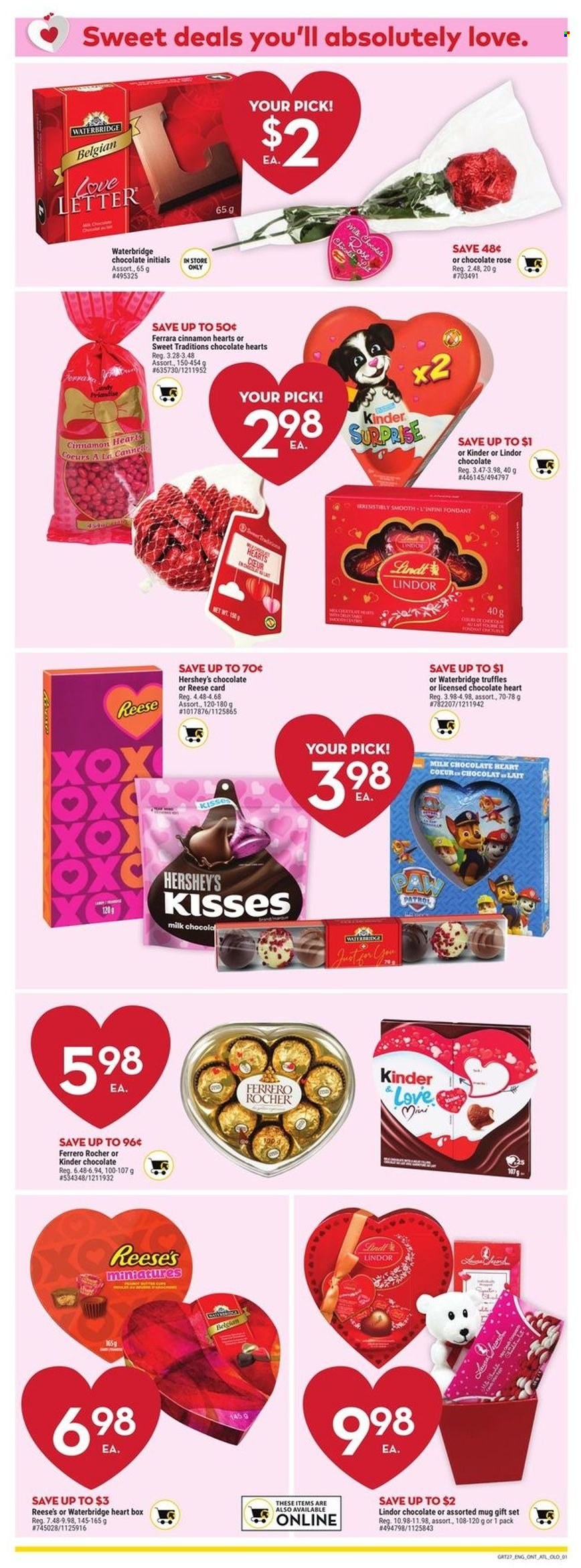 thumbnail - Giant Tiger Flyer - February 01, 2023 - February 07, 2023 - Sales products - Reese's, Hershey's, gift set, milk chocolate, chocolate, Kinder Surprise, truffles, cinnamon, wine, rosé wine, mug, rose, Lindt, Lindor, Ferrero Rocher. Page 3.