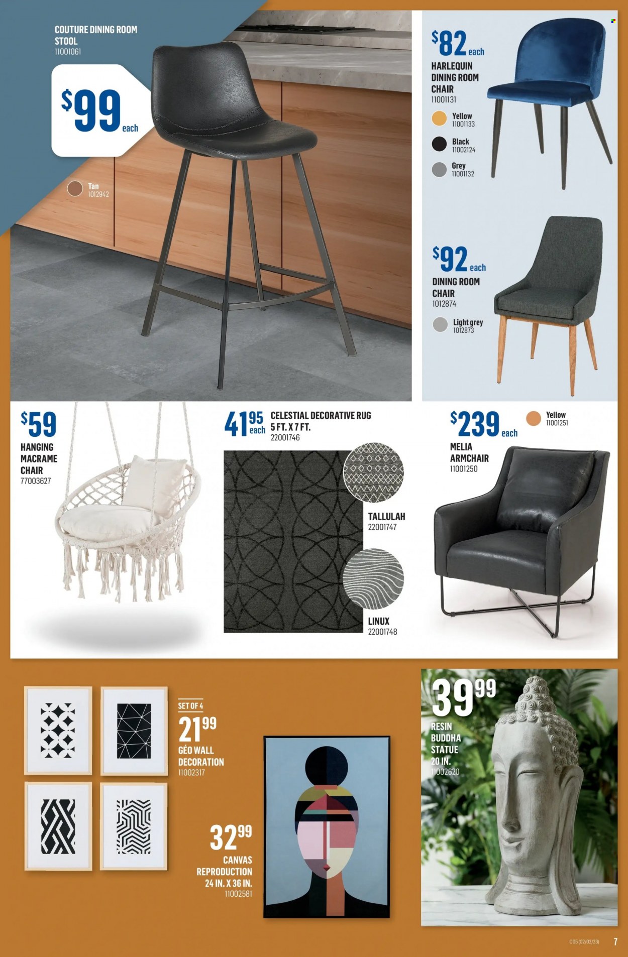 thumbnail - Canac Flyer - February 02, 2023 - February 08, 2023 - Sales products - stool, chair, arm chair, rug. Page 7.