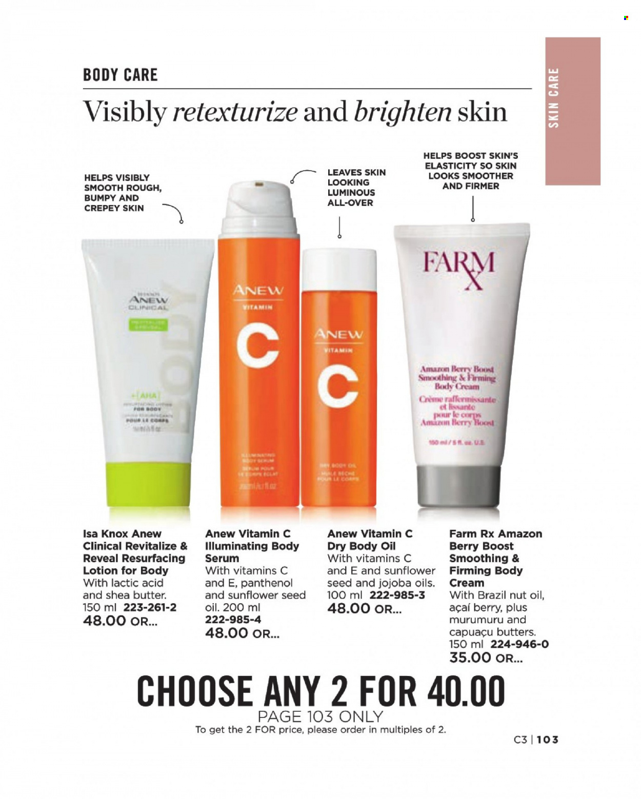 thumbnail - Avon Flyer - Sales products - Anew, serum, body lotion, body oil, vitamin c. Page 103.