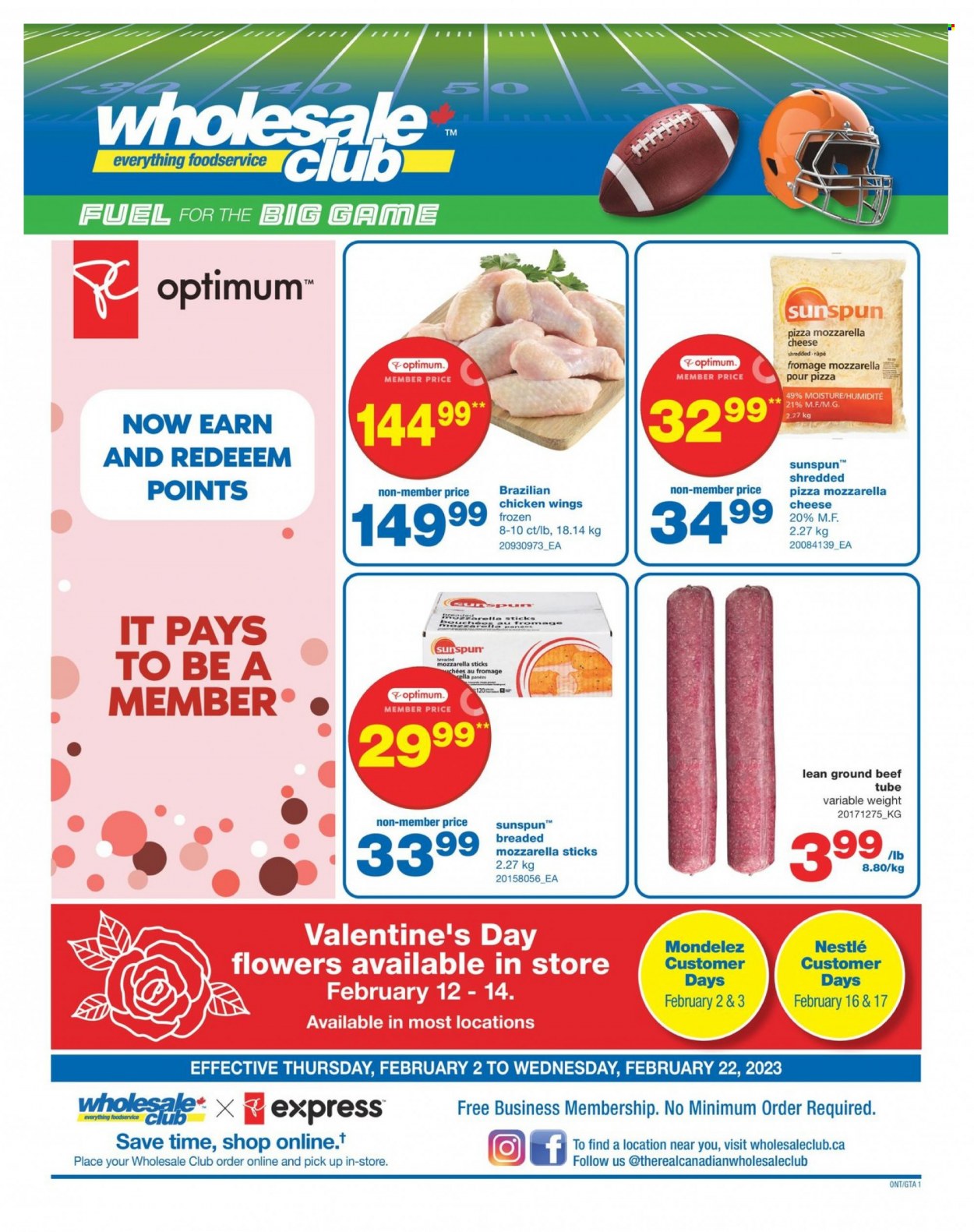 thumbnail - Wholesale Club Flyer - February 02, 2023 - February 22, 2023 - Sales products - pizza, chicken wings, beef meat, ground beef, Nestlé. Page 1.