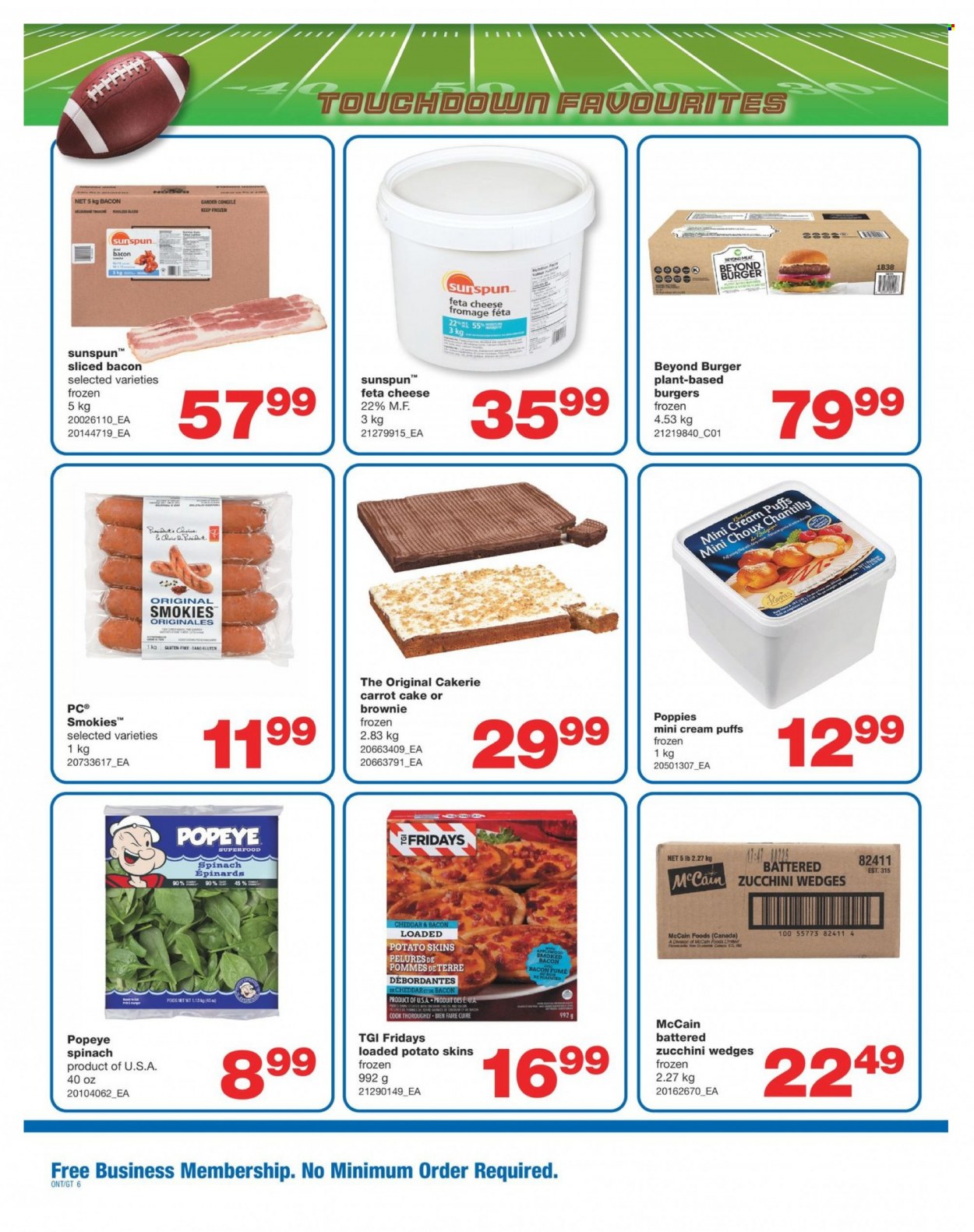 thumbnail - Wholesale Club Flyer - February 02, 2023 - February 22, 2023 - Sales products - cake, puffs, brownies, cream puffs, zucchini, pears, hamburger, bacon, cheese, feta, McCain, plate. Page 6.