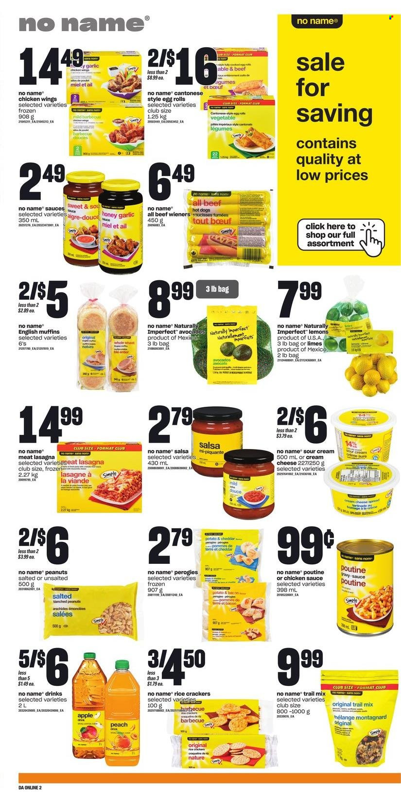 thumbnail - Dominion Flyer - February 02, 2023 - February 08, 2023 - Sales products - Apple, english muffins, garlic, avocado, limes, lemons, No Name, hot dog, egg rolls, lasagna meal, bacon, cheese, sour cream, chicken wings, crackers, rice crackers, salsa, honey, peanuts, trail mix, Sure. Page 8.