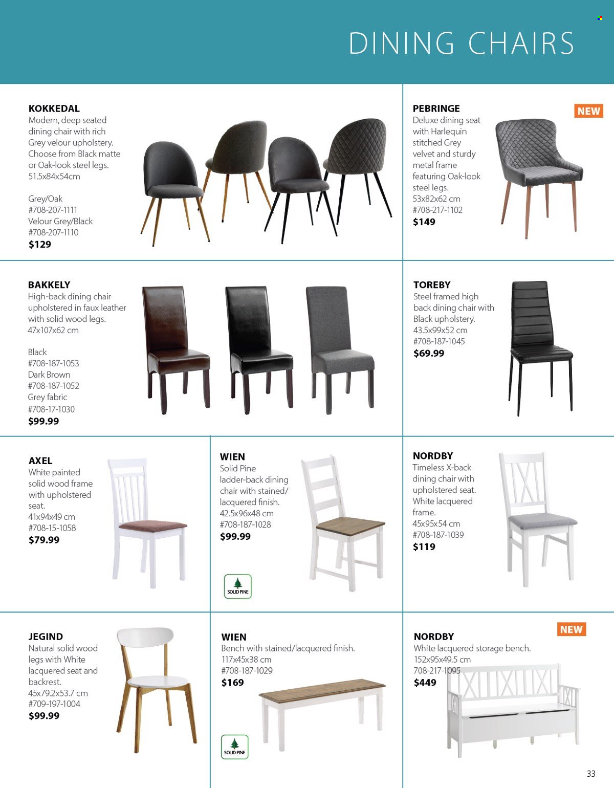 thumbnail - JYSK Flyer - Sales products - chair pad, chair, dining chair, bench, storage bench, metal frame, ladder. Page 33.