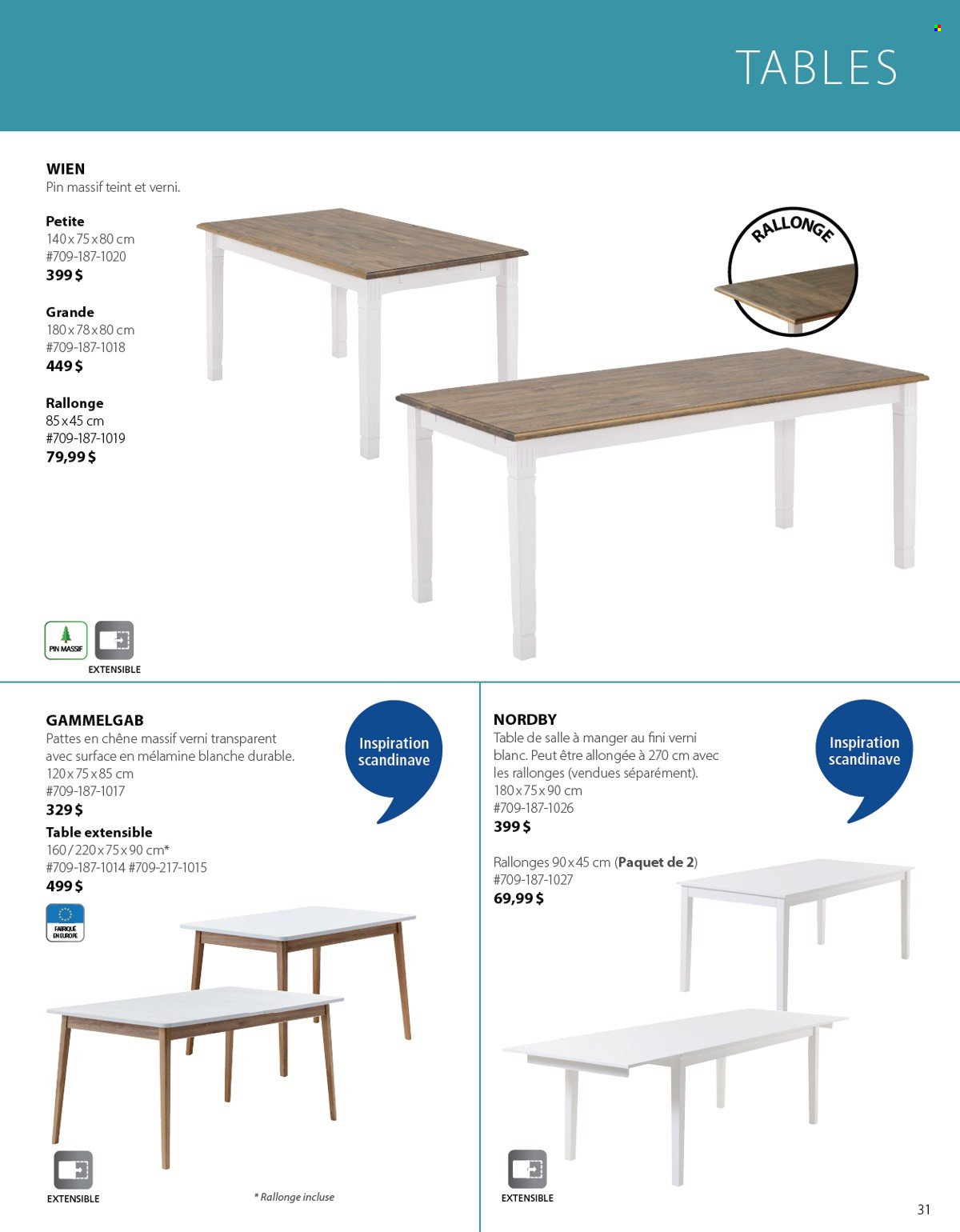 thumbnail - Circulaire JYSK - Produits soldés - table, table extensible. Page 31.