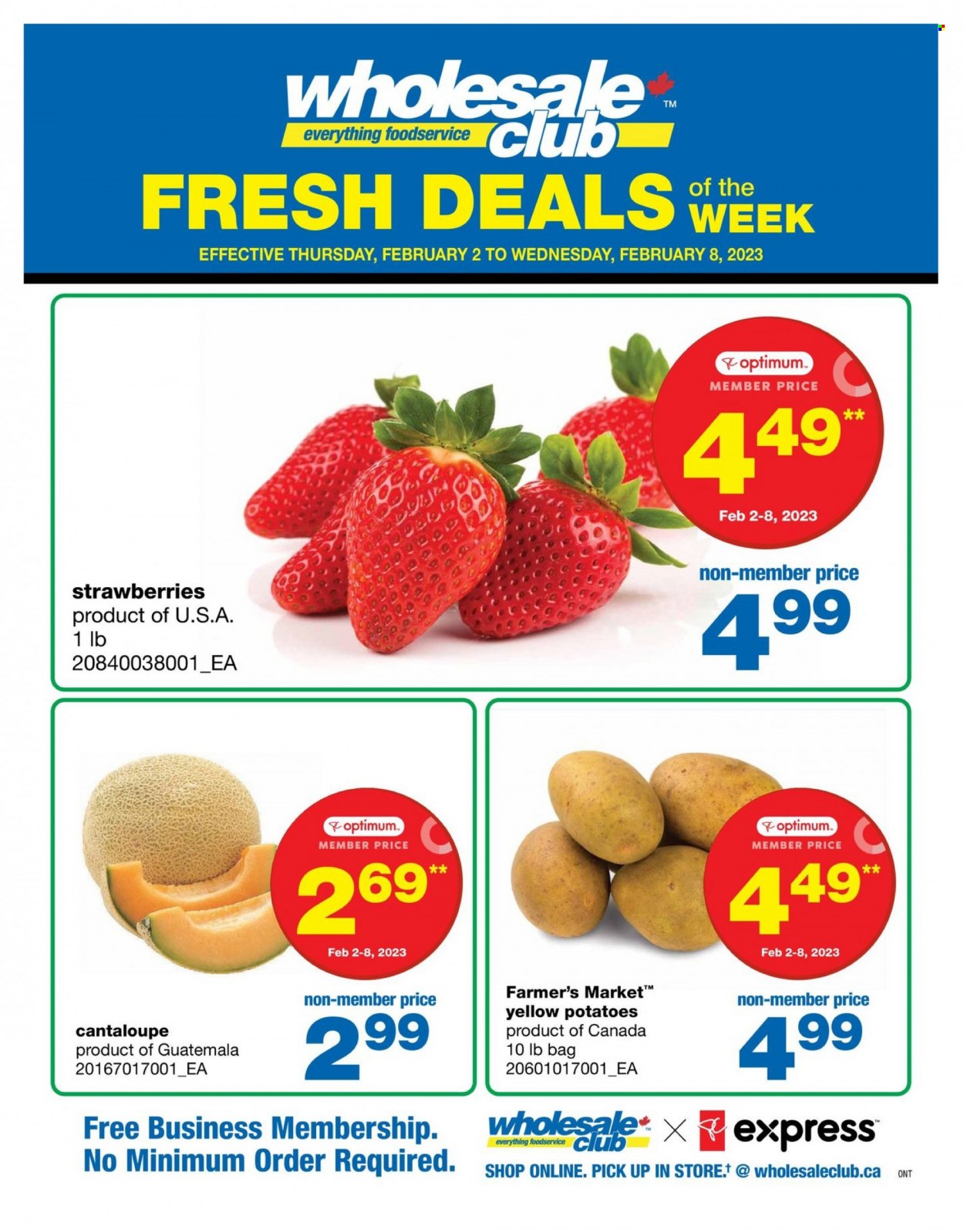 thumbnail - Wholesale Club Flyer - February 02, 2023 - February 08, 2023 - Sales products - cantaloupe, potatoes, strawberries. Page 1.