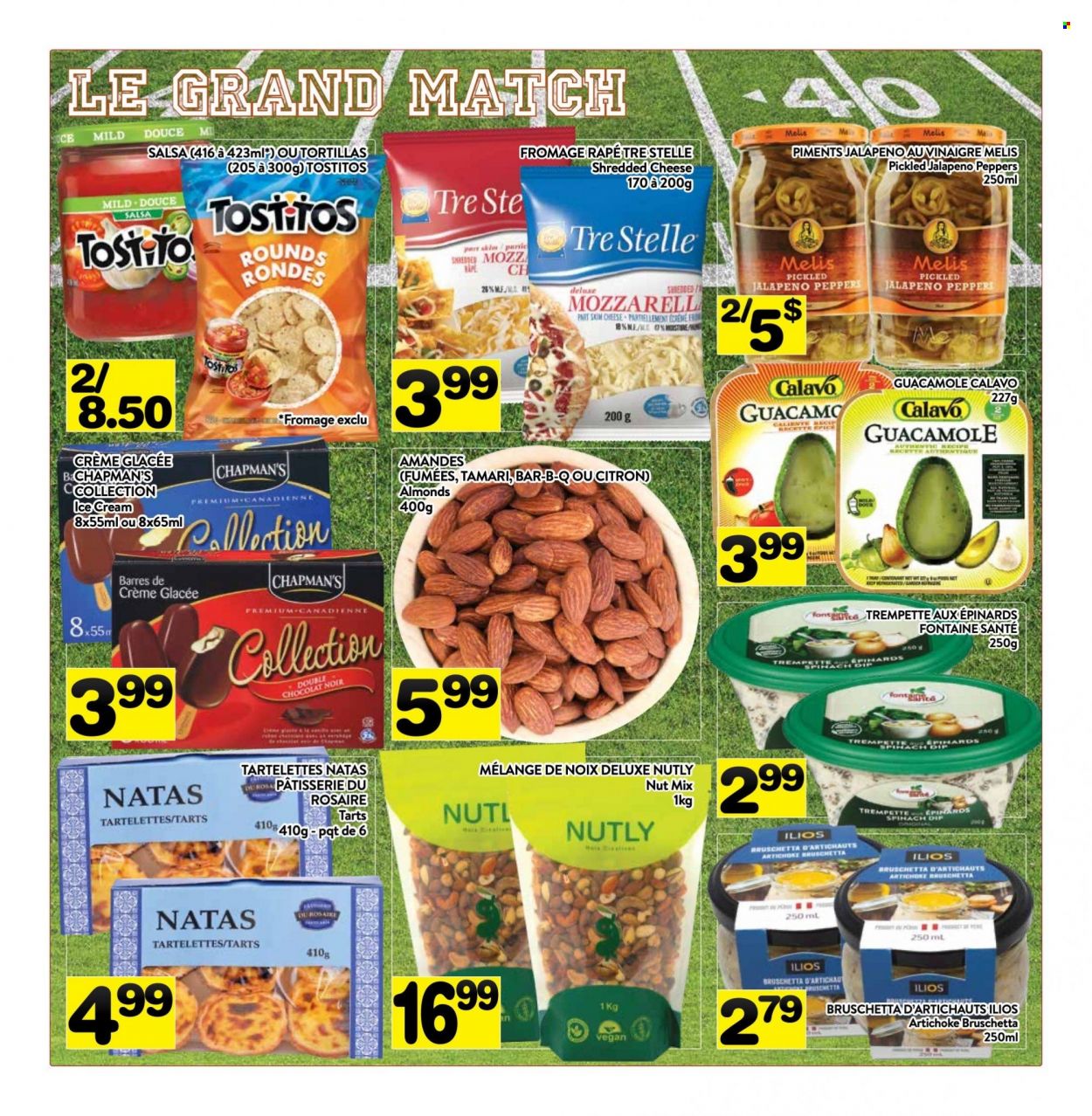 thumbnail - PA Supermarché Flyer - February 06, 2023 - February 12, 2023 - Sales products - jalapeño, bruschetta, guacamole, shredded cheese, spinach dip, ice cream, Tostitos, salsa, almonds. Page 4.
