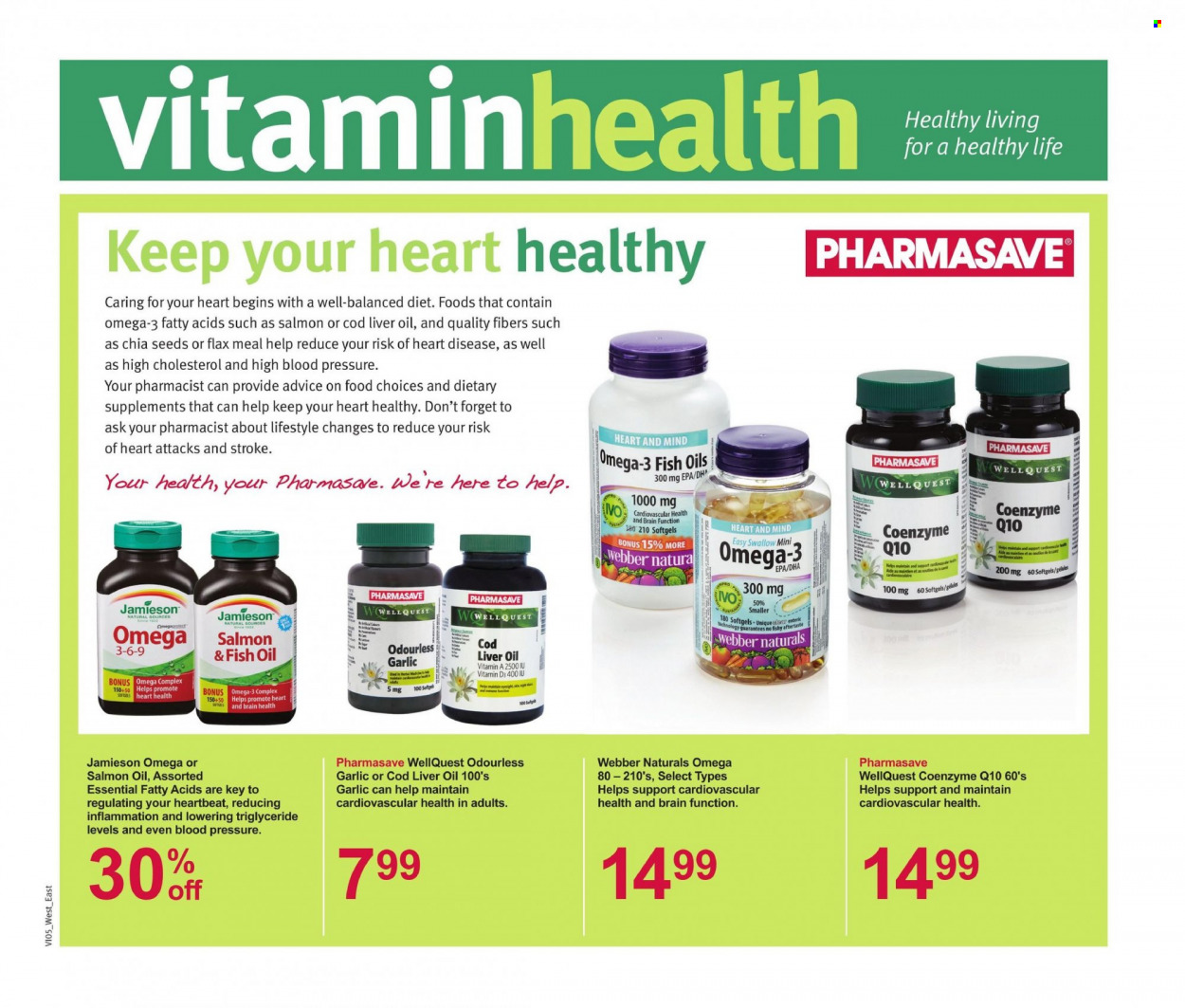 thumbnail - Pharmasave Flyer - February 03, 2023 - February 09, 2023 - Sales products - garlic, cod, chia seeds, fish oil, Omega-3, dietary supplement. Page 5.