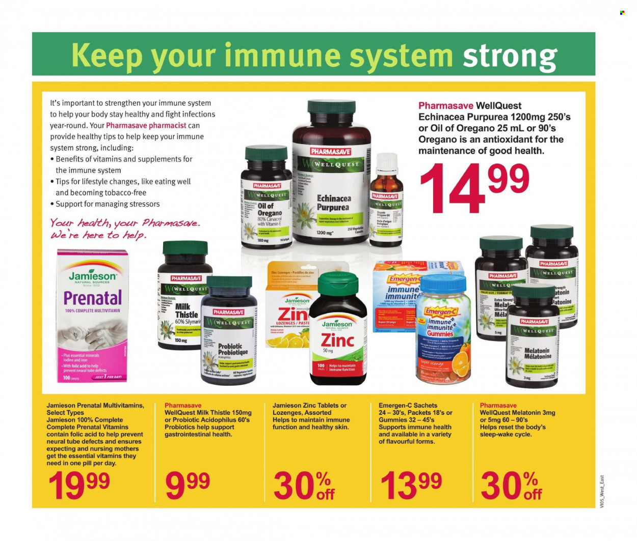 thumbnail - Pharmasave Flyer - February 03, 2023 - February 09, 2023 - Sales products - oranges, milk, pastilles, cap, Prenatal, multivitamin, vitamin c, probiotics, Emergen-C. Page 6.