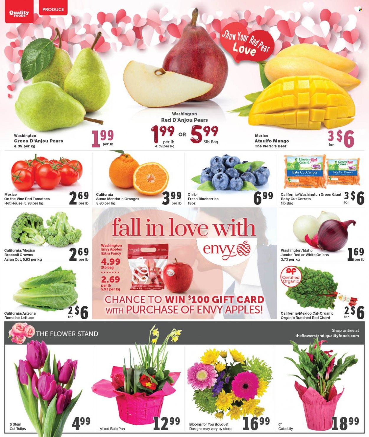 thumbnail - Quality Foods Flyer - February 06, 2023 - February 12, 2023 - Sales products - carrots, tomatoes, onion, lettuce, apples, blueberries, mandarines, pears, oranges, fish, AriZona, pan, bulb. Page 2.