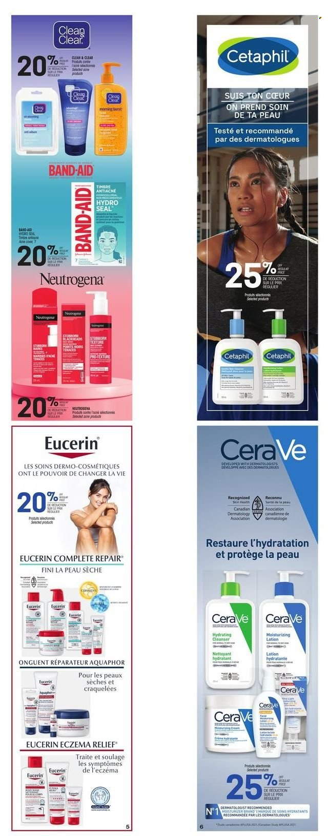 thumbnail - Uniprix Flyer - February 09, 2023 - February 15, 2023 - Sales products - Ace, Aquaphor, CeraVe, cleanser, moisturizer, Clean & Clear, body lotion, band-aid, Eucerin, Neutrogena. Page 7.