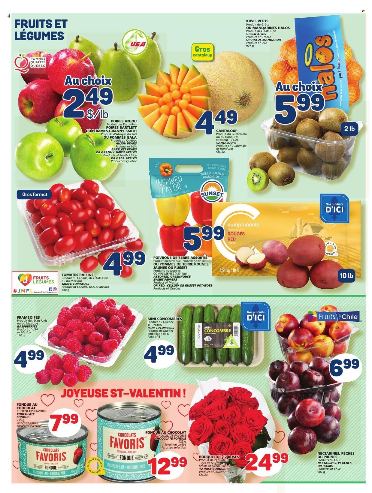 thumbnail - Marché Bonichoix Flyer - February 09, 2023 - February 15, 2023 - Sales products - bell peppers, russet potatoes, sweet peppers, tomatoes, potatoes, peppers, apples, Bartlett pears, Gala, mandarines, nectarines, plums, pears, peaches, Granny Smith, milk, prunes, dried fruit, wine, rosé wine, kiwi, raisins. Page 2.