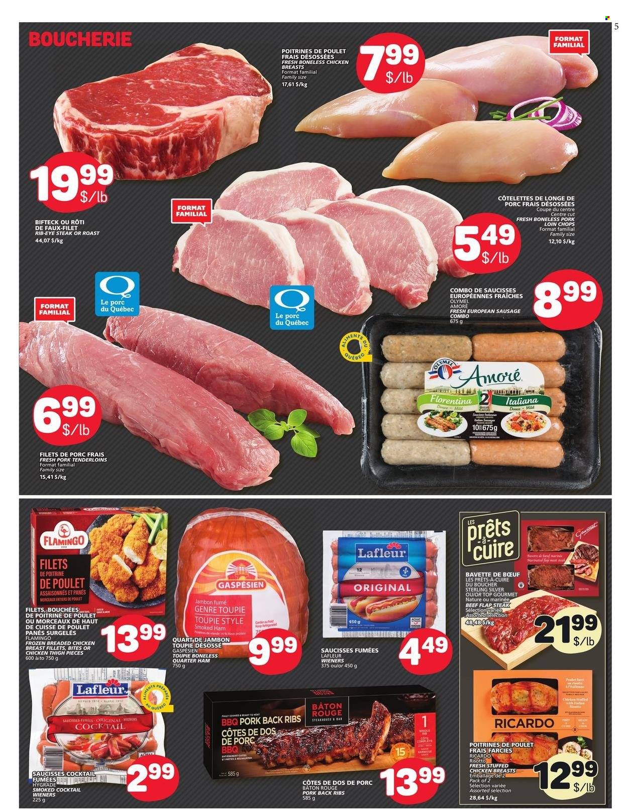 thumbnail - Marché Bonichoix Flyer - February 09, 2023 - February 15, 2023 - Sales products - risotto, fried chicken, stuffed chicken, ham, smoked ham, sausage, chicken, beef meat, flap steak, ribs, pork chops, pork loin, pork meat, pork ribs, pork tenderloin, pork back ribs, steak. Page 3.