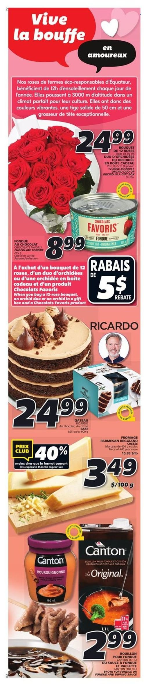 thumbnail - IGA Flyer - February 09, 2023 - February 15, 2023 - Sales products - cake, sauce, raclette cheese, parmesan, cheese, milk, bouillon, broth, rosé wine. Page 14.