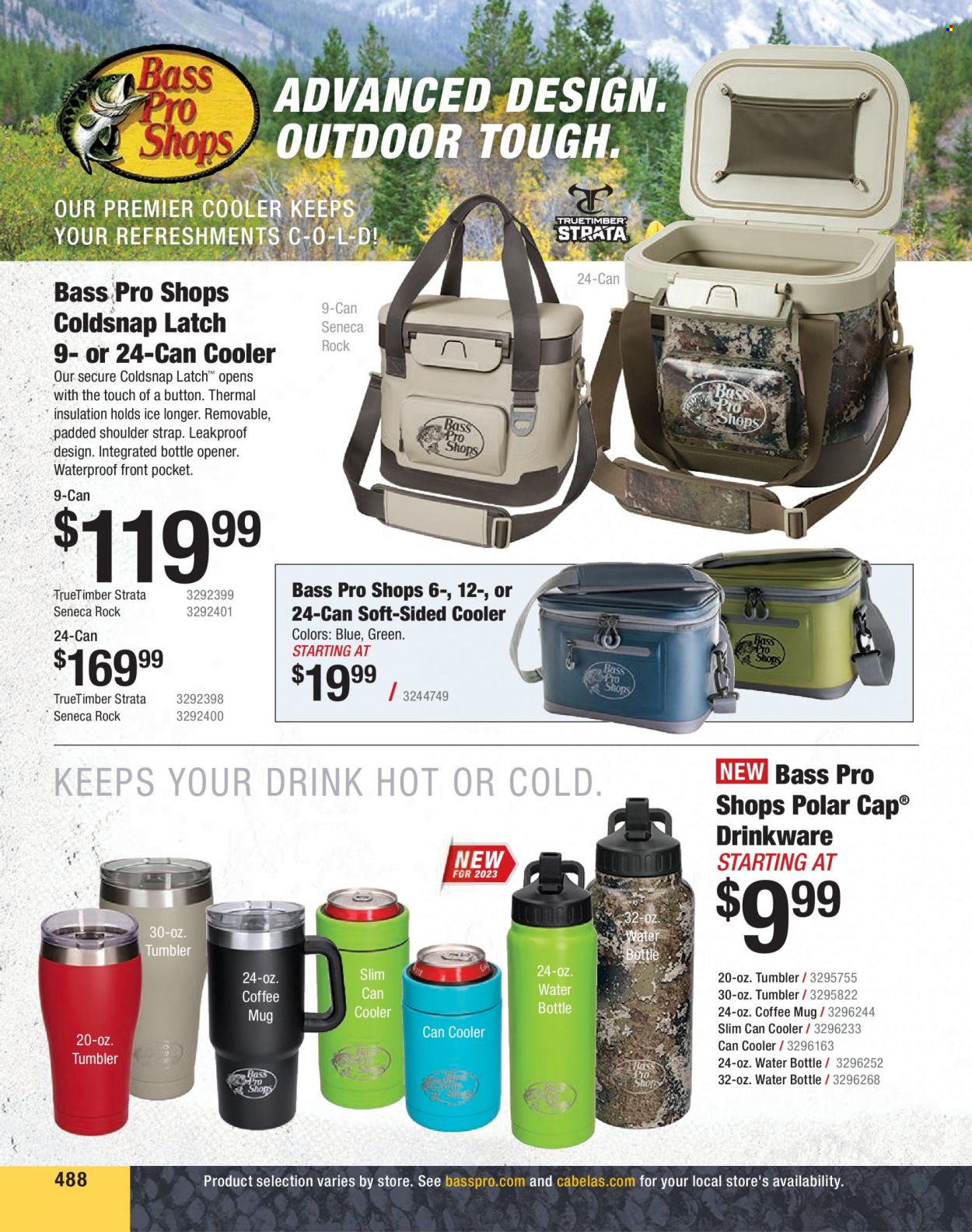 thumbnail - Bass Pro Shops Flyer - January 01, 2023 - December 31, 2023 - Sales products - coffee, Bass Pro, strap. Page 488.