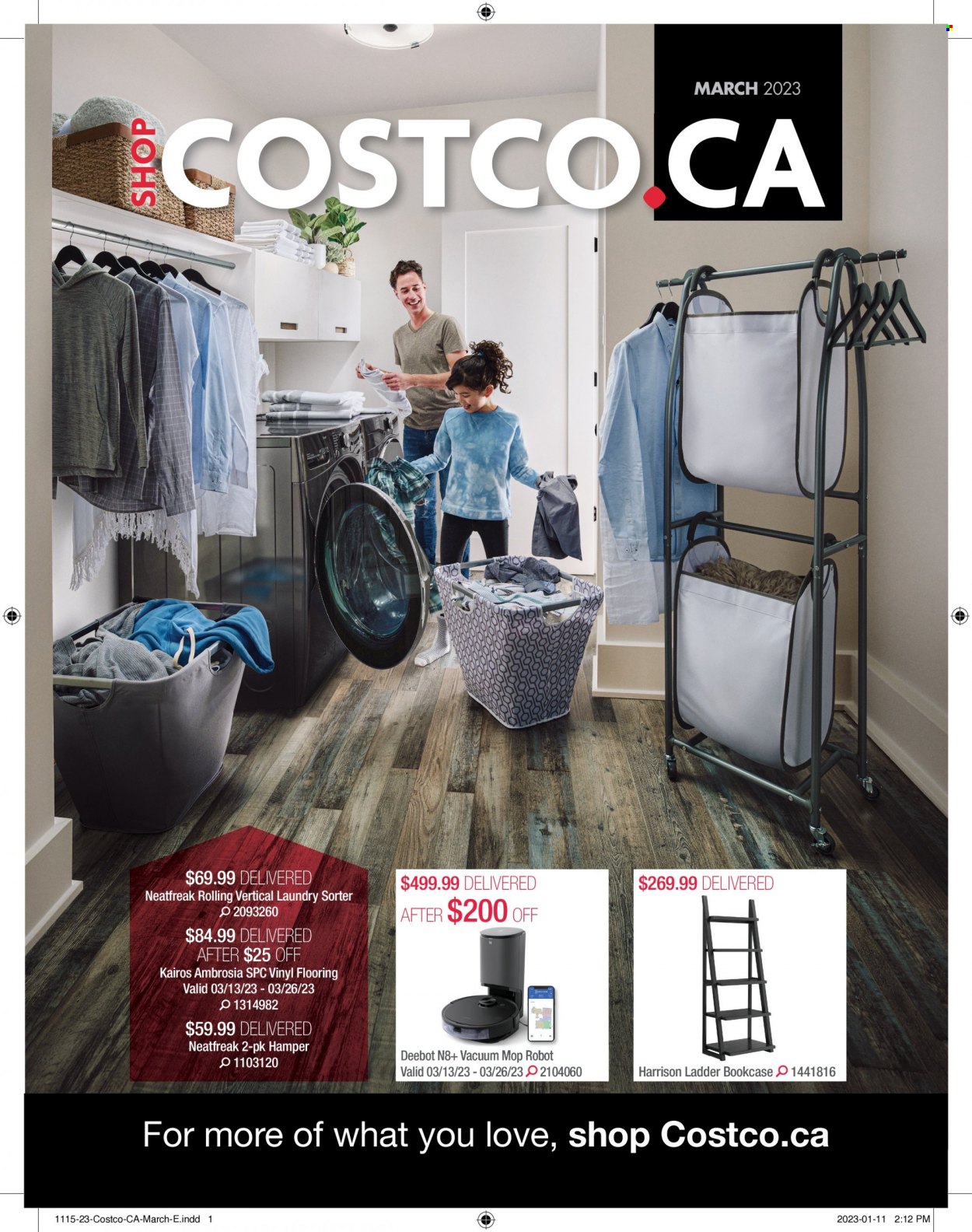 thumbnail - Costco Flyer - March 01, 2023 - March 31, 2023 - Sales products - hamper, mop, bookcase, ladder, flooring, vinyl, robot. Page 1.