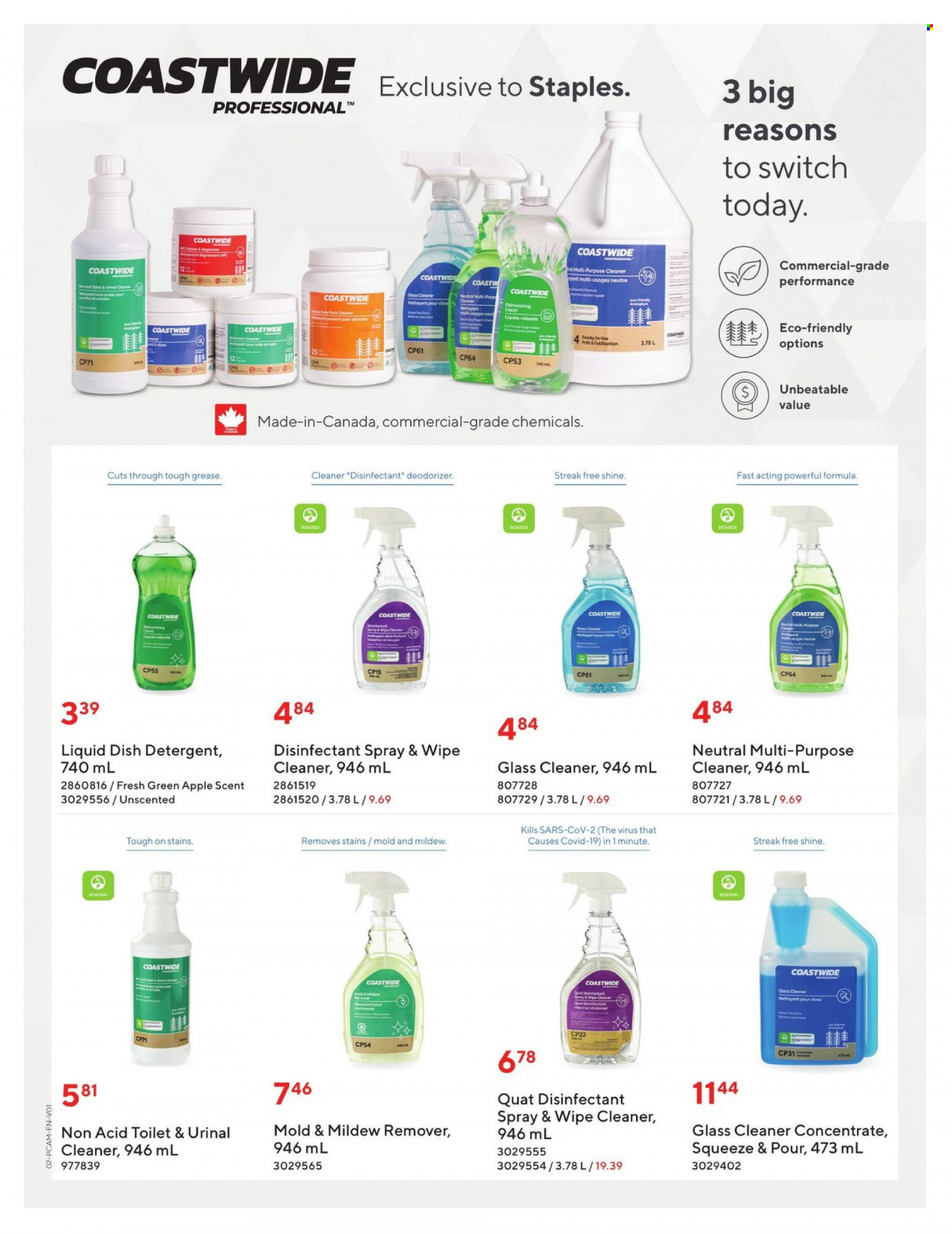 thumbnail - Staples Flyer - March 08, 2023 - March 21, 2023 - Sales products - cleaner, floor cleaner, glass cleaner, detergent, desinfection. Page 2.