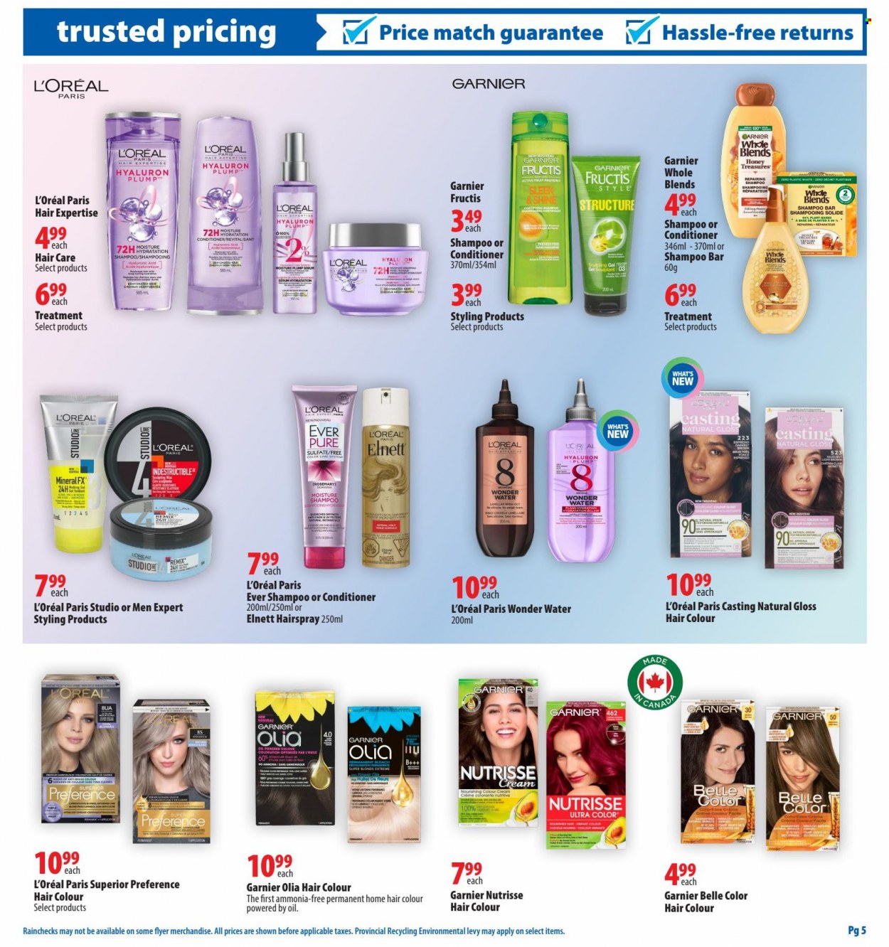 thumbnail - London Drugs Flyer - March 10, 2023 - March 22, 2023 - Sales products - flour, rosemary, oil, honey, water, bleach, Crest, L’Oréal, serum, conditioner, hair color, Fructis, Garnier, shampoo. Page 5.