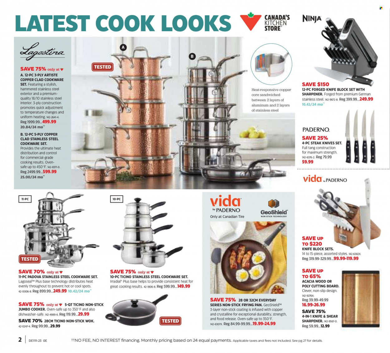 thumbnail - Canadian Tire Flyer - March 10, 2023 - March 30, 2023 - Sales products - knife, cookware set, cutting board, sharpener, pan, wok, knife block, steak knife, oven, dishwasher. Page 2.