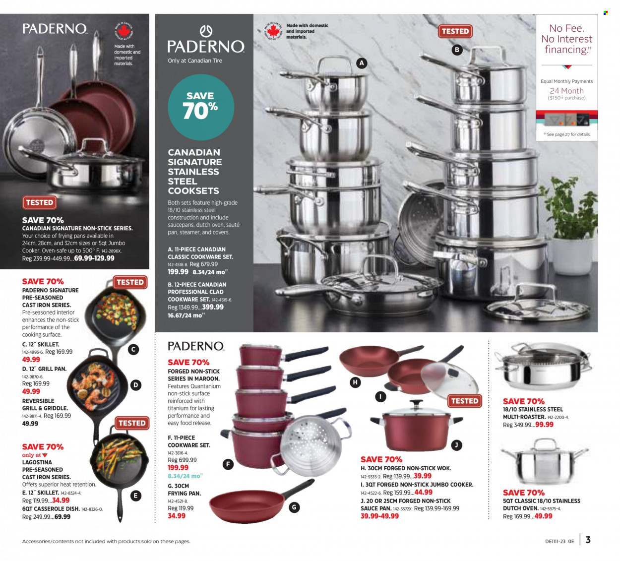 thumbnail - Canadian Tire Flyer - March 10, 2023 - March 30, 2023 - Sales products - cookware set, pan, wok, grill pan, casserole, saucepan, cast iron dutch oven, roaster. Page 3.