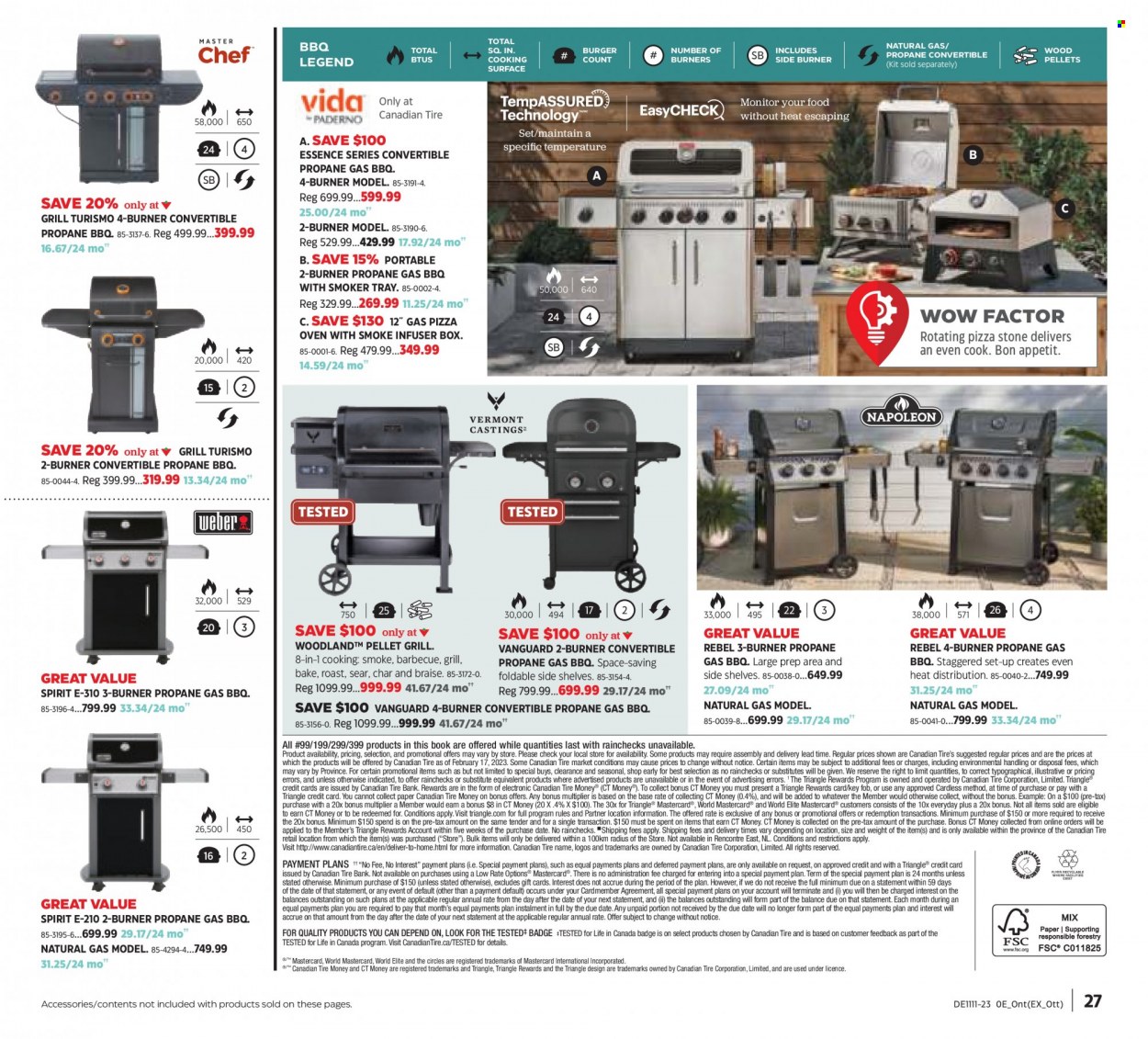 thumbnail - Canadian Tire Flyer - March 10, 2023 - March 30, 2023 - Sales products - paper, book, pizza oven, oven, grill, smoker, pellet grill. Page 27.