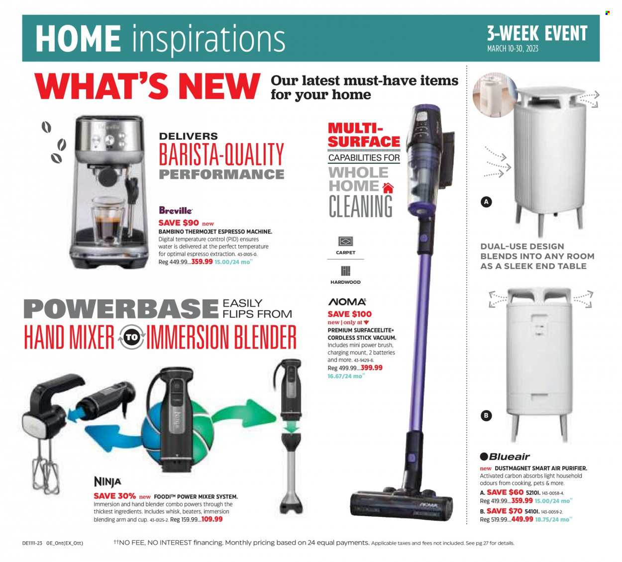 thumbnail - Canadian Tire Flyer - March 10, 2023 - March 30, 2023 - Sales products - cup, coffee machine, espresso maker, mixer, hand mixer, hand blender, air purifier, end table. Page 28.