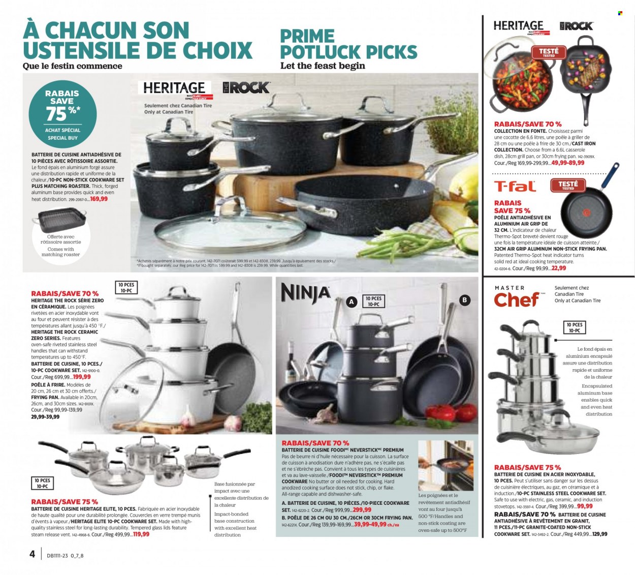 thumbnail - Canadian Tire Flyer - March 09, 2023 - March 29, 2023 - Sales products - cookware set, pan, grill pan, casserole, oven, dishwasher, roaster. Page 4.