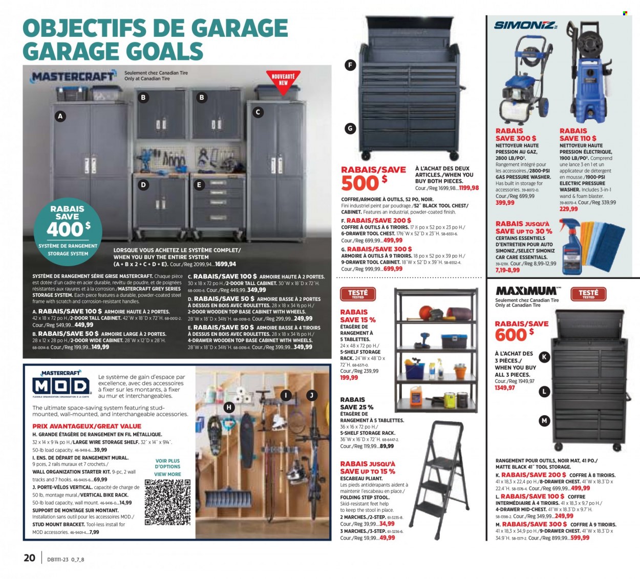 thumbnail - Canadian Tire Flyer - March 09, 2023 - March 29, 2023 - Sales products - Gain, cabinet, stool, shelves, bicycle, step stool, tool chest, electric pressure washer, pressure washer, tool cabinets, detergent. Page 17.