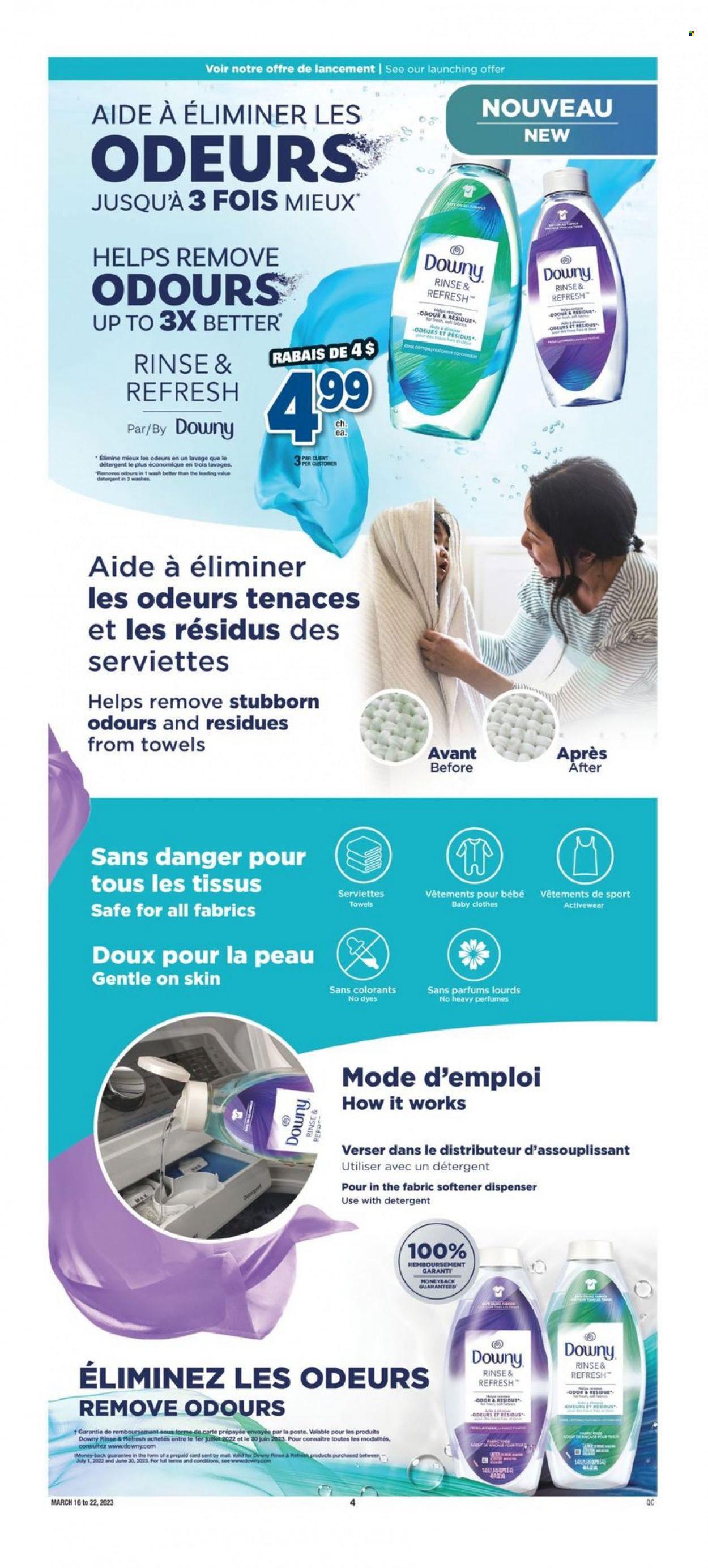 thumbnail - Jean Coutu Flyer - March 16, 2023 - March 22, 2023 - Sales products - fabric softener, serviettes, dispenser, towel, baby clothes, detergent. Page 12.
