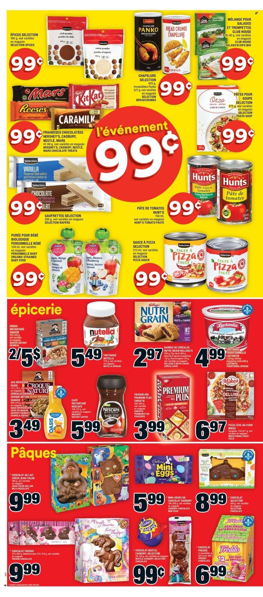 thumbnail - Super C Flyer - March 16, 2023 - March 22, 2023 - Sales products - breadcrumbs, panko breadcrumbs, soup, pasta, sauce, Quaker, margarine, Reese's, Hershey's, milk chocolate, wafers, Mars, cereal bar, crackers, Kellogg's, Cadbury, Pop-Tarts, oatmeal, tomato paste, cereals, Rice Krispies, Nutri-Grain, onion powder, juice, coffee, instant coffee, granola, Nestlé, Nutella, Nescafé. Page 5.