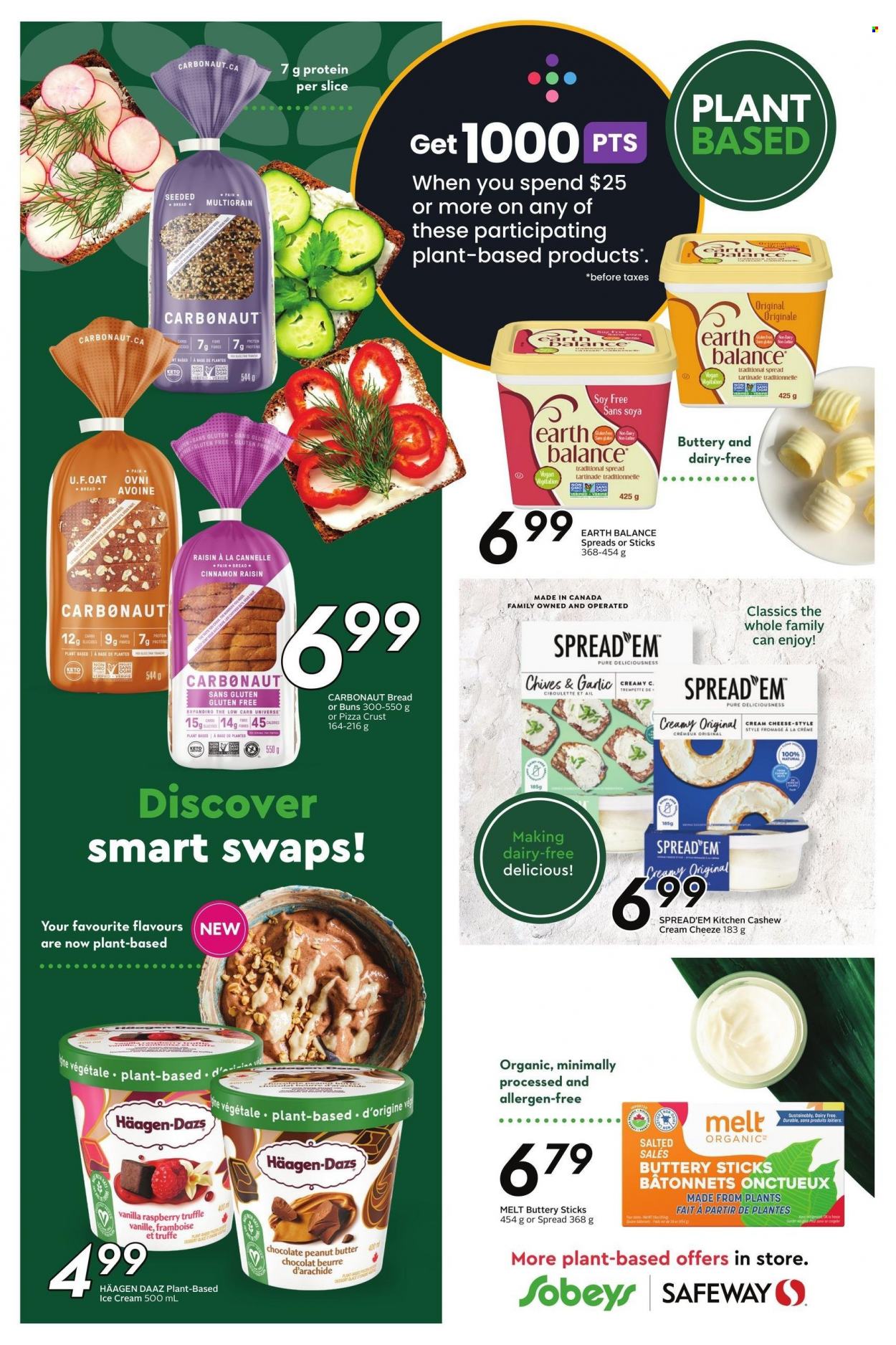 thumbnail - Sobeys Flyer - March 16, 2023 - March 22, 2023 - Sales products - bread, buns, chives, pizza, cream cheese, ice cream, Häagen-Dazs, truffles, oats, peanut butter, cashew cream. Page 11.