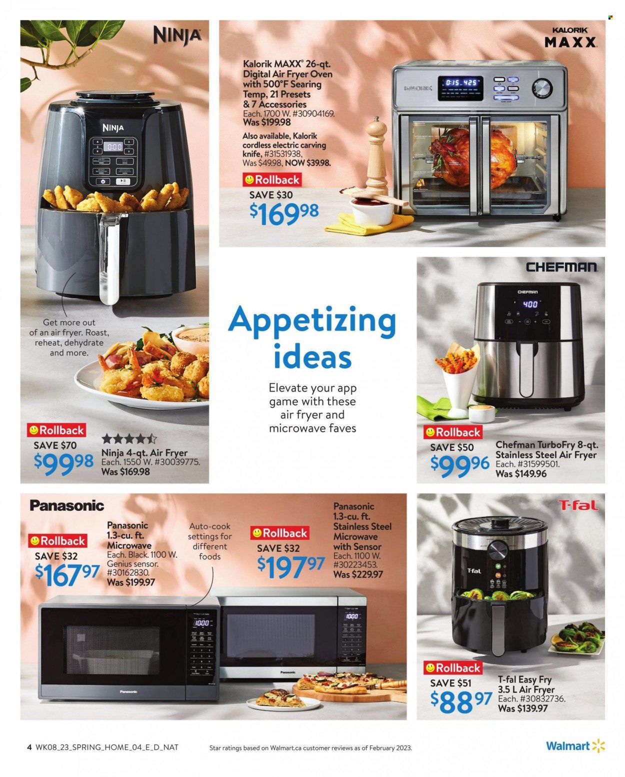 thumbnail - Walmart Flyer - March 16, 2023 - April 12, 2023 - Sales products - roast, knife, oven, microwave, Chefman, Panasonic. Page 4.
