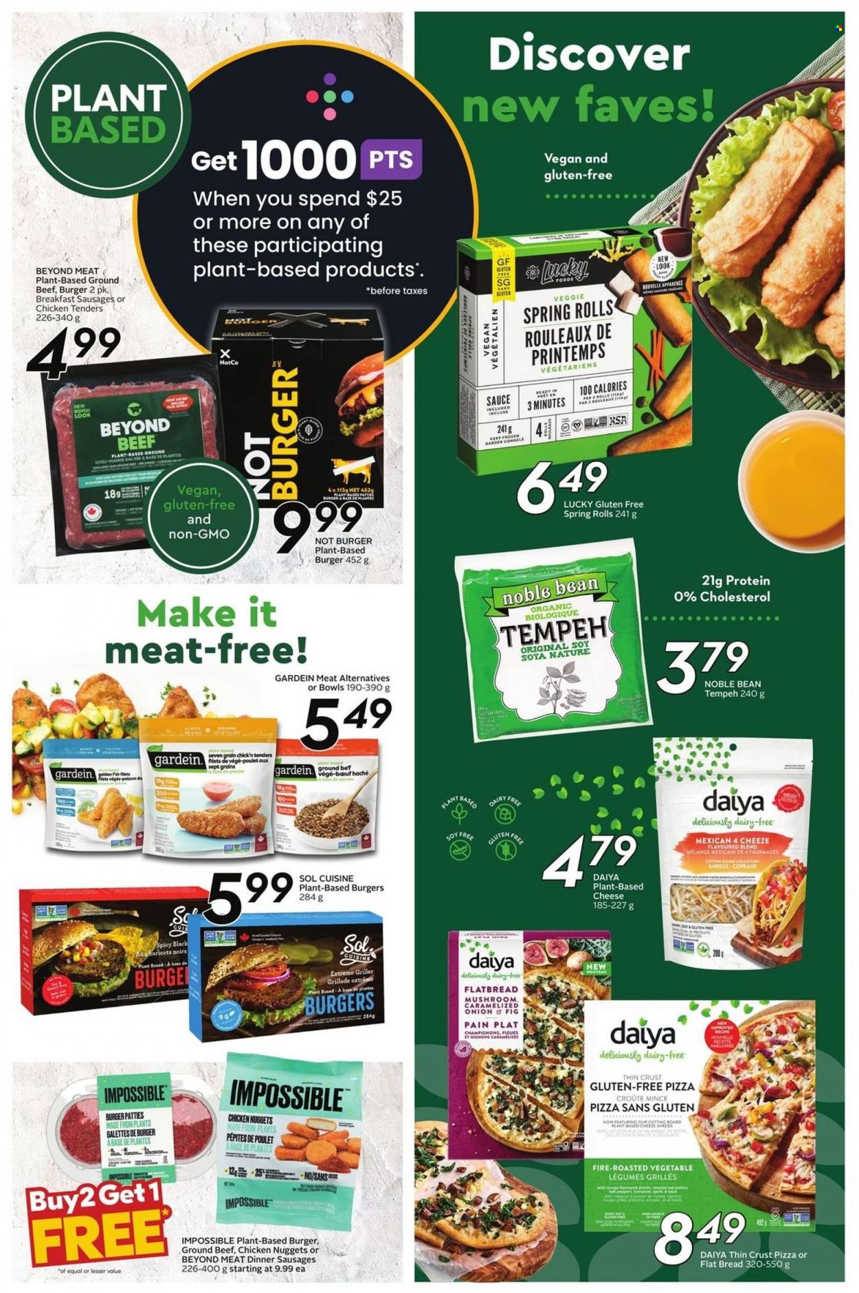 thumbnail - Safeway Flyer - March 16, 2023 - March 22, 2023 - Sales products - bread, flatbread, red onions, onion, pizza, chicken tenders, nuggets, hamburger, sauce, chicken nuggets, spring rolls, sausage, Sol, beef meat, burger patties. Page 9.