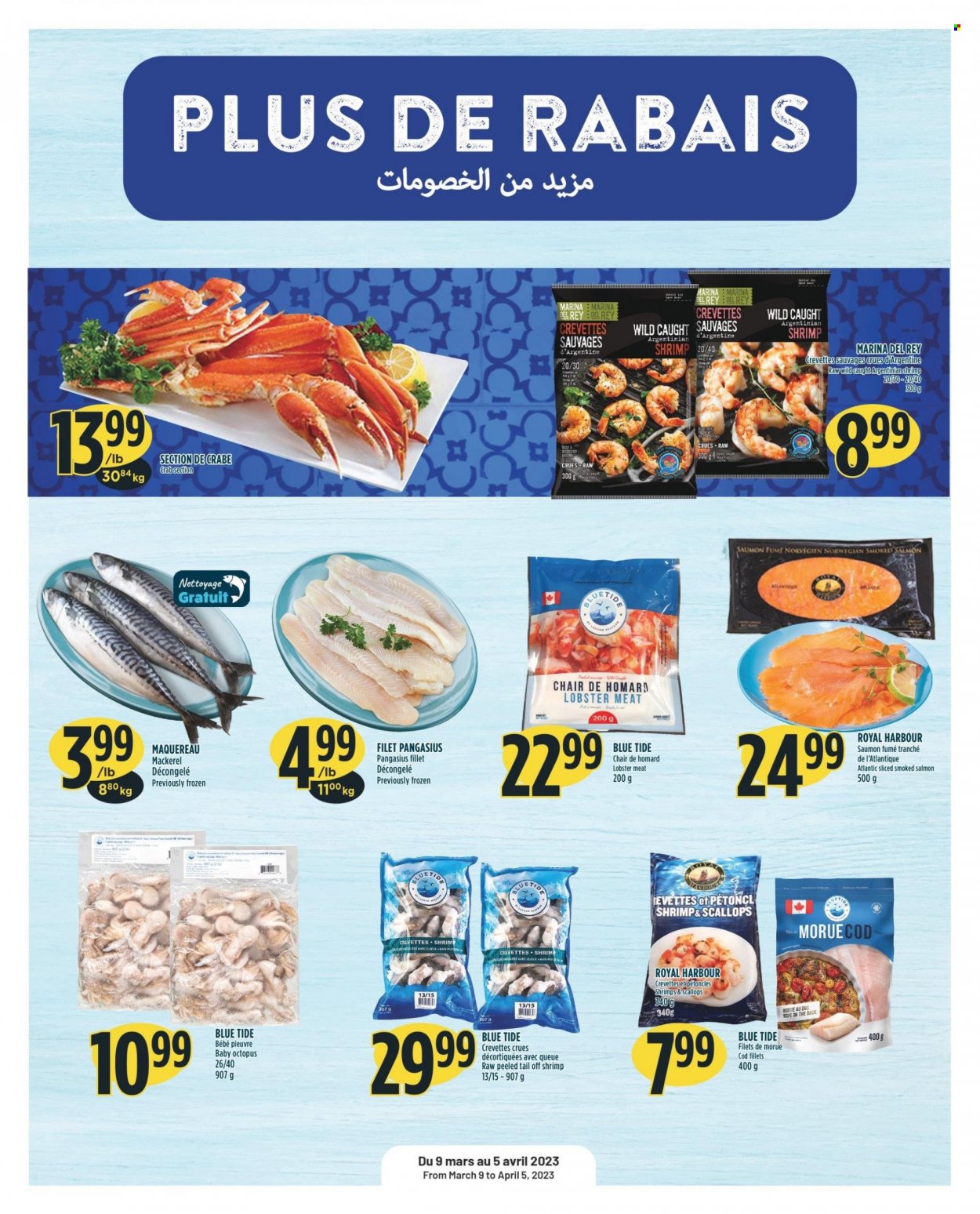 thumbnail - Adonis Flyer - March 16, 2023 - March 22, 2023 - Sales products - cod, lobster, mackerel, salmon, scallops, smoked salmon, pangasius, octopus, crab, shrimps, Mars, Tide. Page 6.