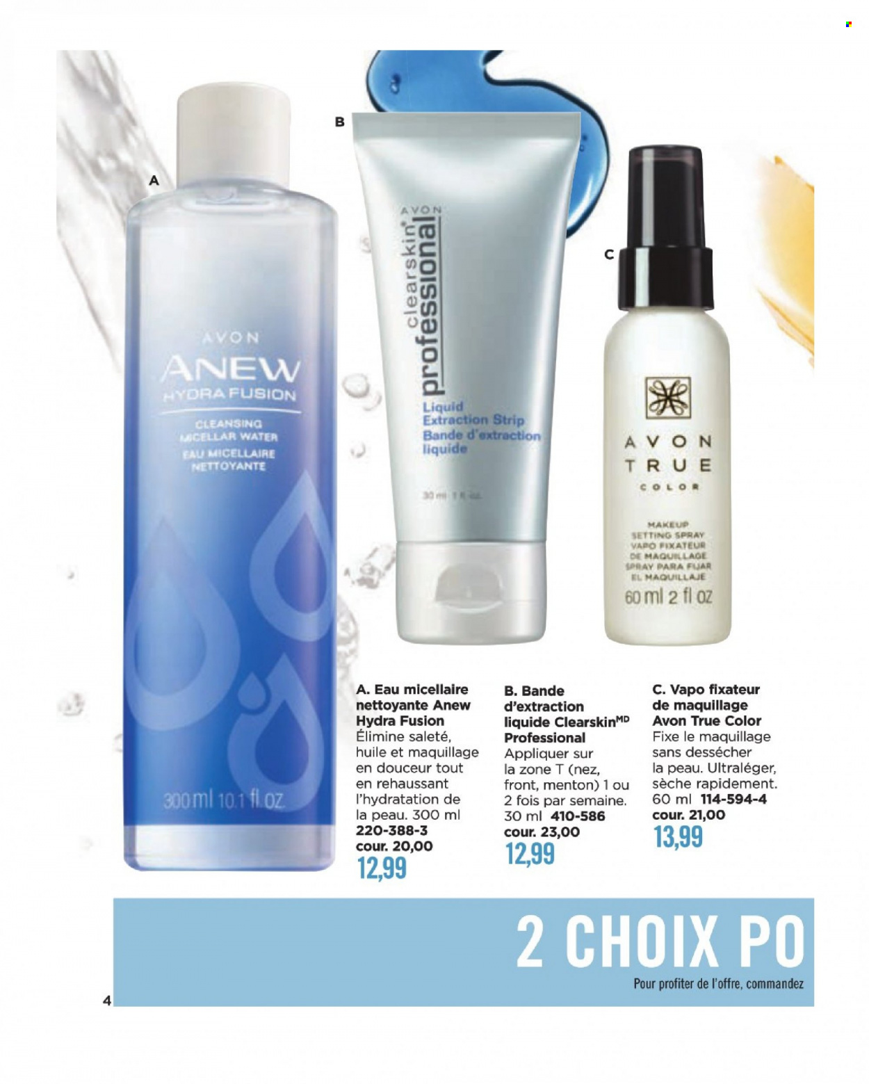 thumbnail - Avon Flyer - Sales products - Avon, Anew, micellar water, True Color, makeup, setting spray. Page 4.