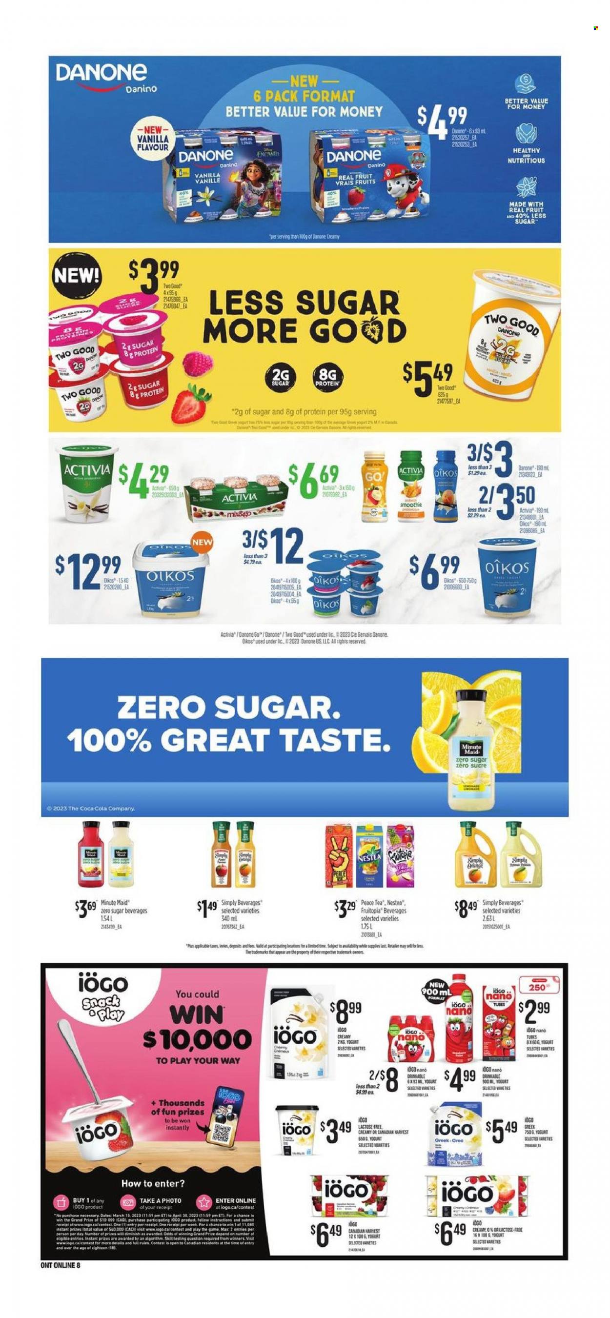 thumbnail - Independent Flyer - March 16, 2023 - March 22, 2023 - Sales products - yoghurt, Activia, Oikos, snack, Coca-Cola, fruit punch, tea, Shell, Go!, Oreo, Danone. Page 12.