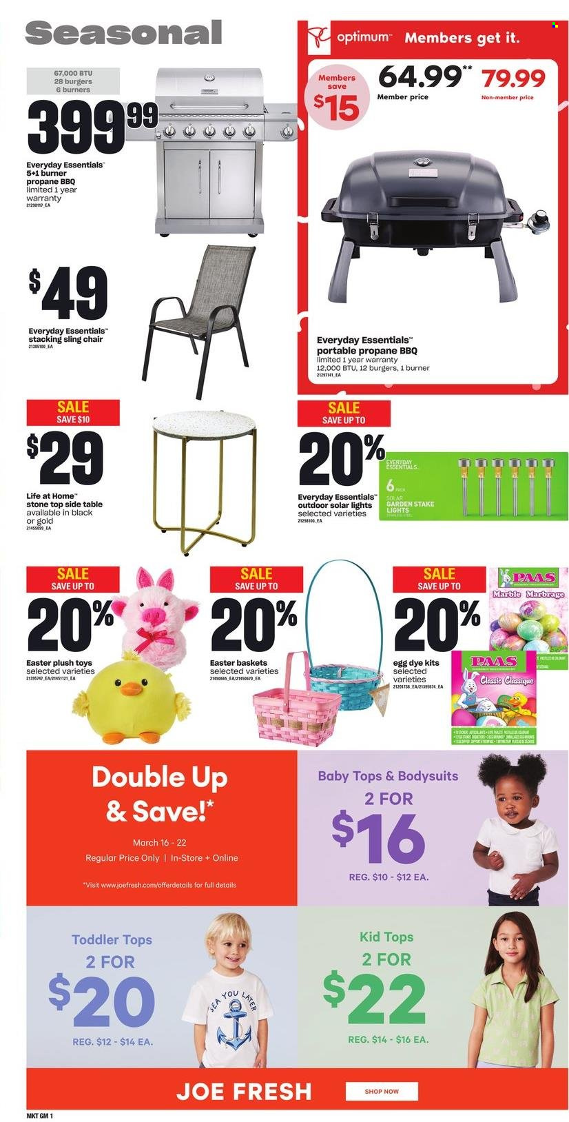 thumbnail - Dominion Flyer - March 16, 2023 - March 22, 2023 - Sales products - chair, hamburger, eggs, basket, Optimum, table, easter basket, toys, plush toy, solar light, garden stake. Page 9.