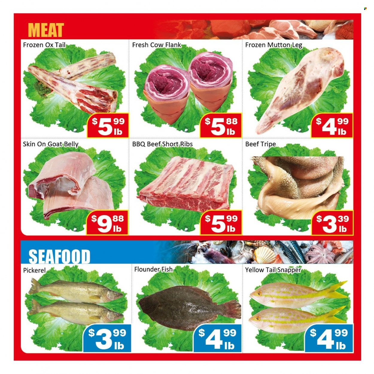 thumbnail - Jian Hing Supermarket Flyer - March 17, 2023 - March 23, 2023 - Sales products - flounder, seafood, fish, walleye, beef meat, beef ribs, beef tripe, ribs, mutton meat. Page 4.