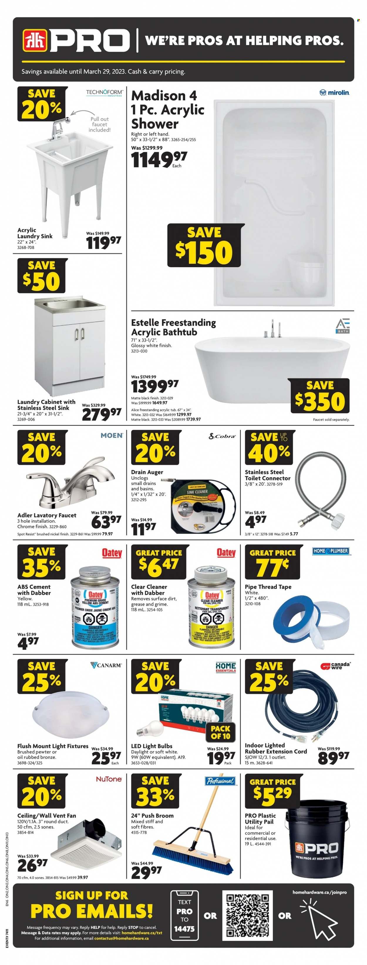 thumbnail - Home Building Centre Flyer - March 16, 2023 - March 29, 2023 - Sales products - pipe, cabinet, toilet, bath faucet, sink, stainless steel sink, LED light, extension cord, cleaner. Page 3.