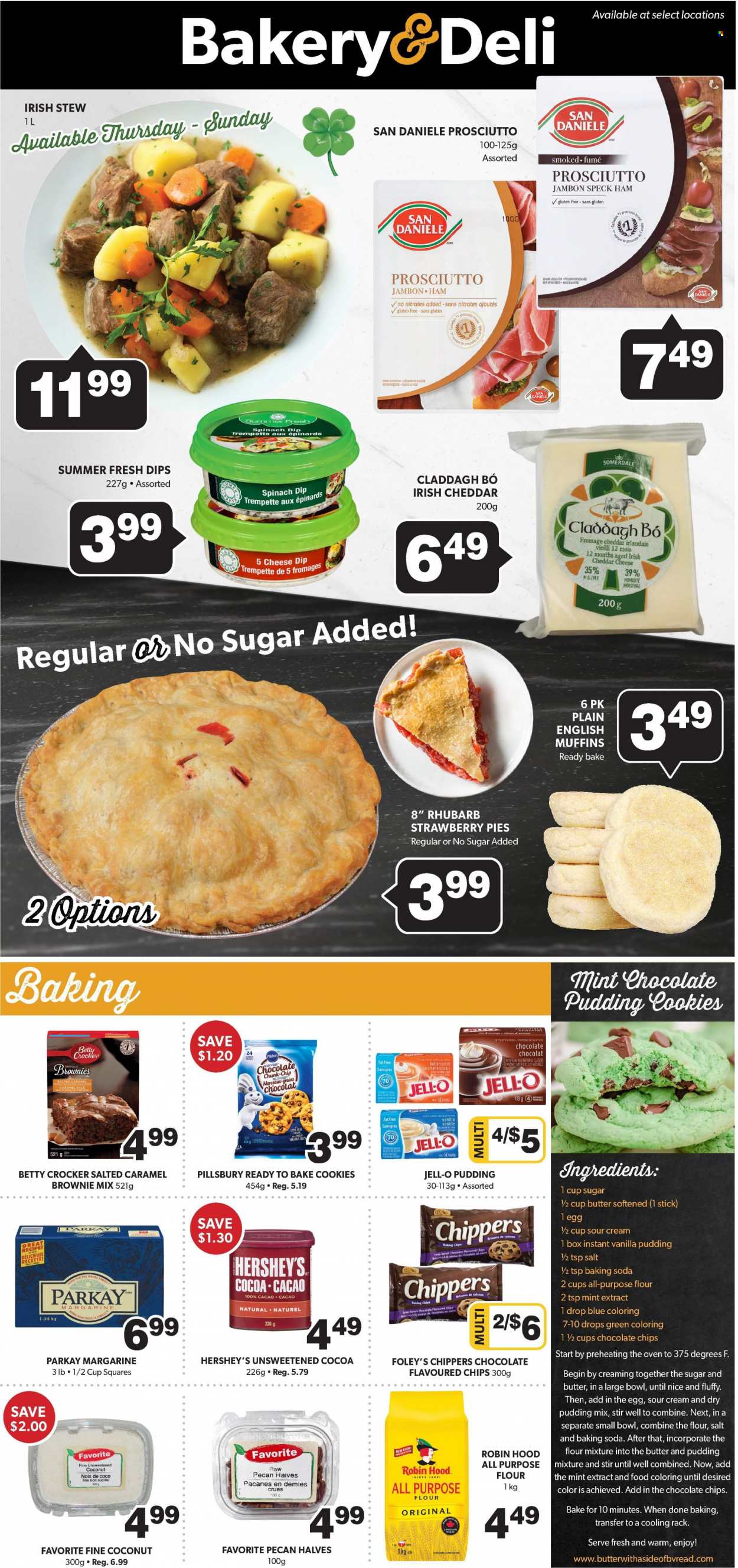 thumbnail - Colemans Flyer - March 16, 2023 - March 22, 2023 - Sales products - english muffins, brownie mix, rhubarb, coconut, Pillsbury, ham, prosciutto, cheese, chocolate pudding, eggs, margarine, sour cream, spinach dip, Hershey's, butterscotch, cookies, all purpose flour, bicarbonate of soda, cocoa, flour, Jell-O, baking chips. Page 5.