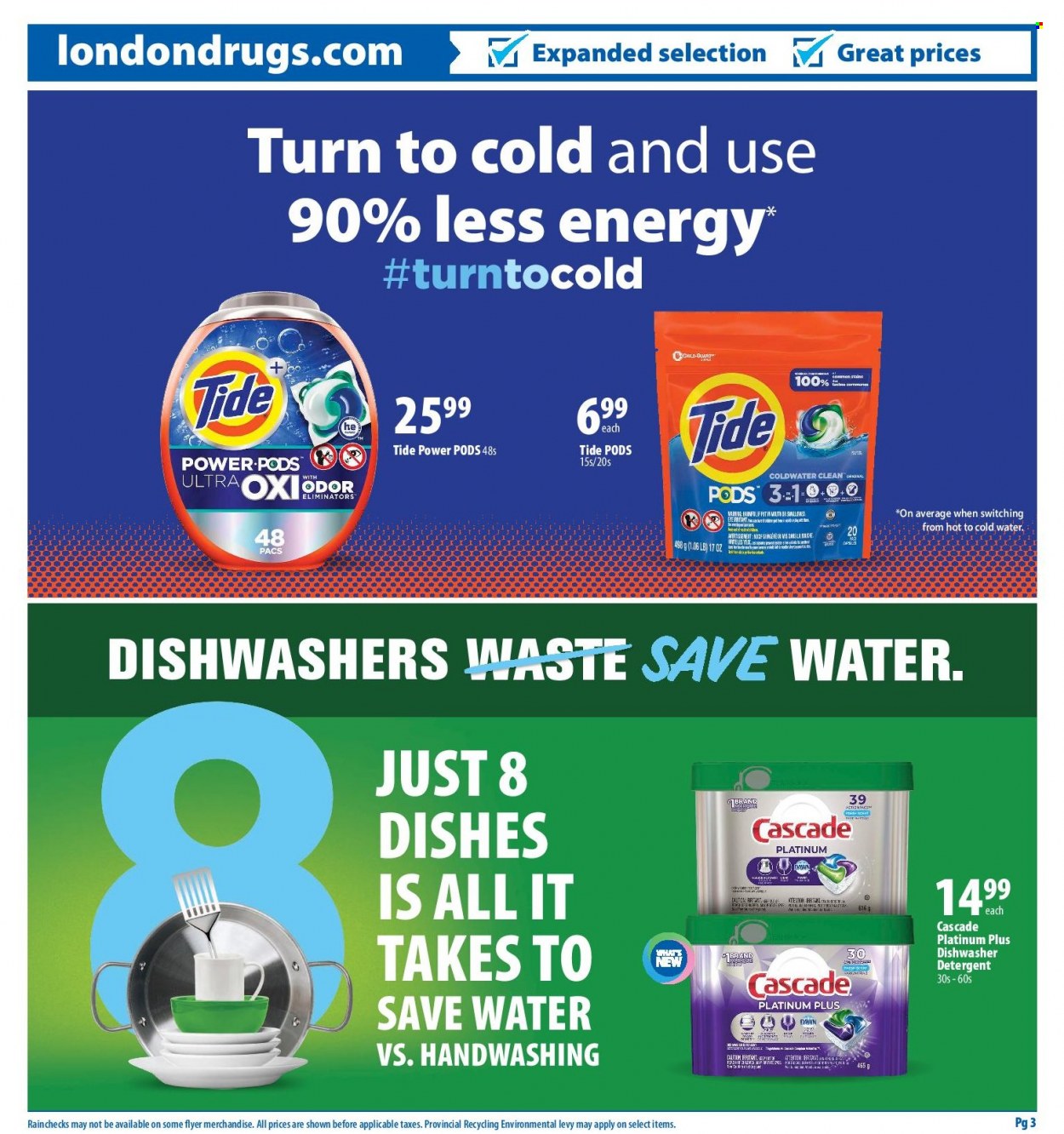 thumbnail - London Drugs Flyer - March 17, 2023 - March 29, 2023 - Sales products - water, odor eliminator, Tide, Cascade, detergent. Page 3.