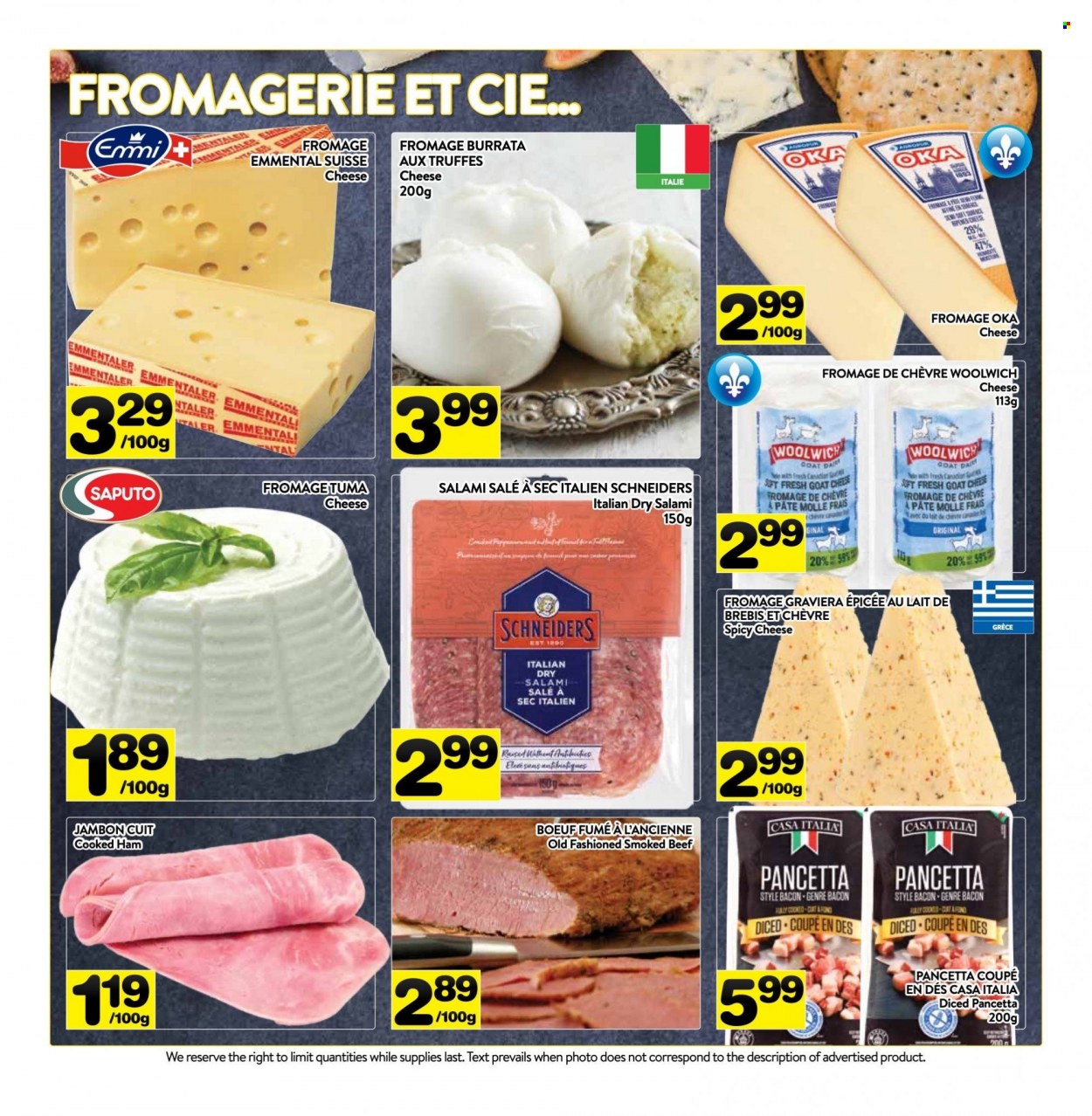 thumbnail - PA Supermarché Flyer - March 20, 2023 - March 26, 2023 - Sales products - bacon, cooked ham, salami, ham, goat cheese, cheese, pancetta. Page 7.