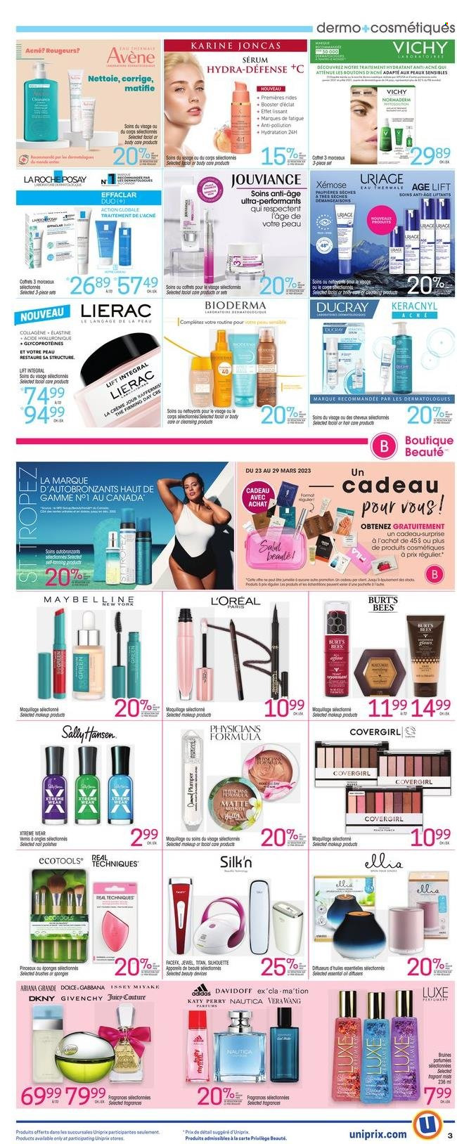 thumbnail - Uniprix Flyer - March 23, 2023 - March 29, 2023 - Sales products - Mars, Davidoff, Vichy, L’Oréal, serum, Givenchy, DKNY, Dolce & Gabbana, Eclat, fragrance, Katy Perry, makeup, Maybelline, Adidas, Sally Hansen. Page 4.