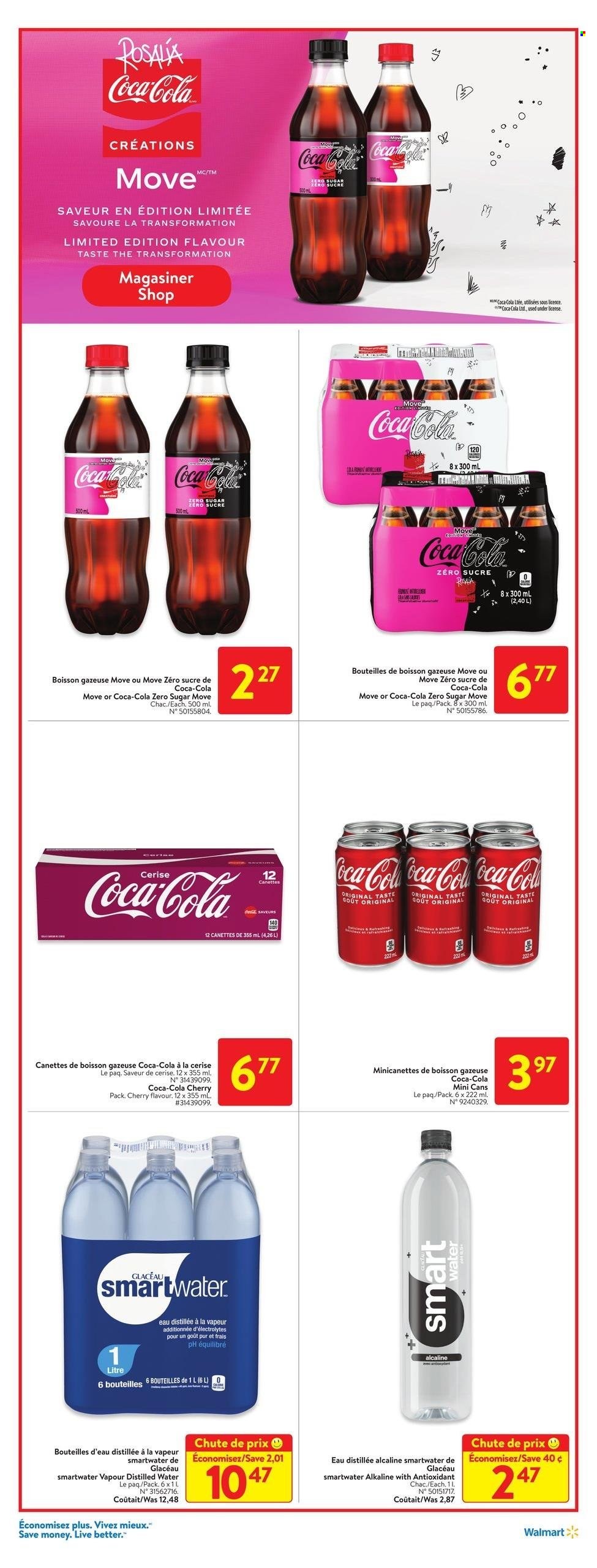 thumbnail - Walmart Flyer - March 23, 2023 - March 29, 2023 - Sales products - cherries, Coca-Cola, Coca-Cola zero, Smartwater, water, distilled water. Page 16.