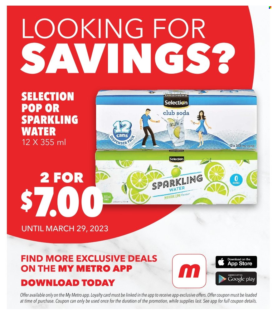 thumbnail - Metro Flyer - March 23, 2023 - March 29, 2023 - Sales products - Club Soda, sparkling water, water, dispenser. Page 11.
